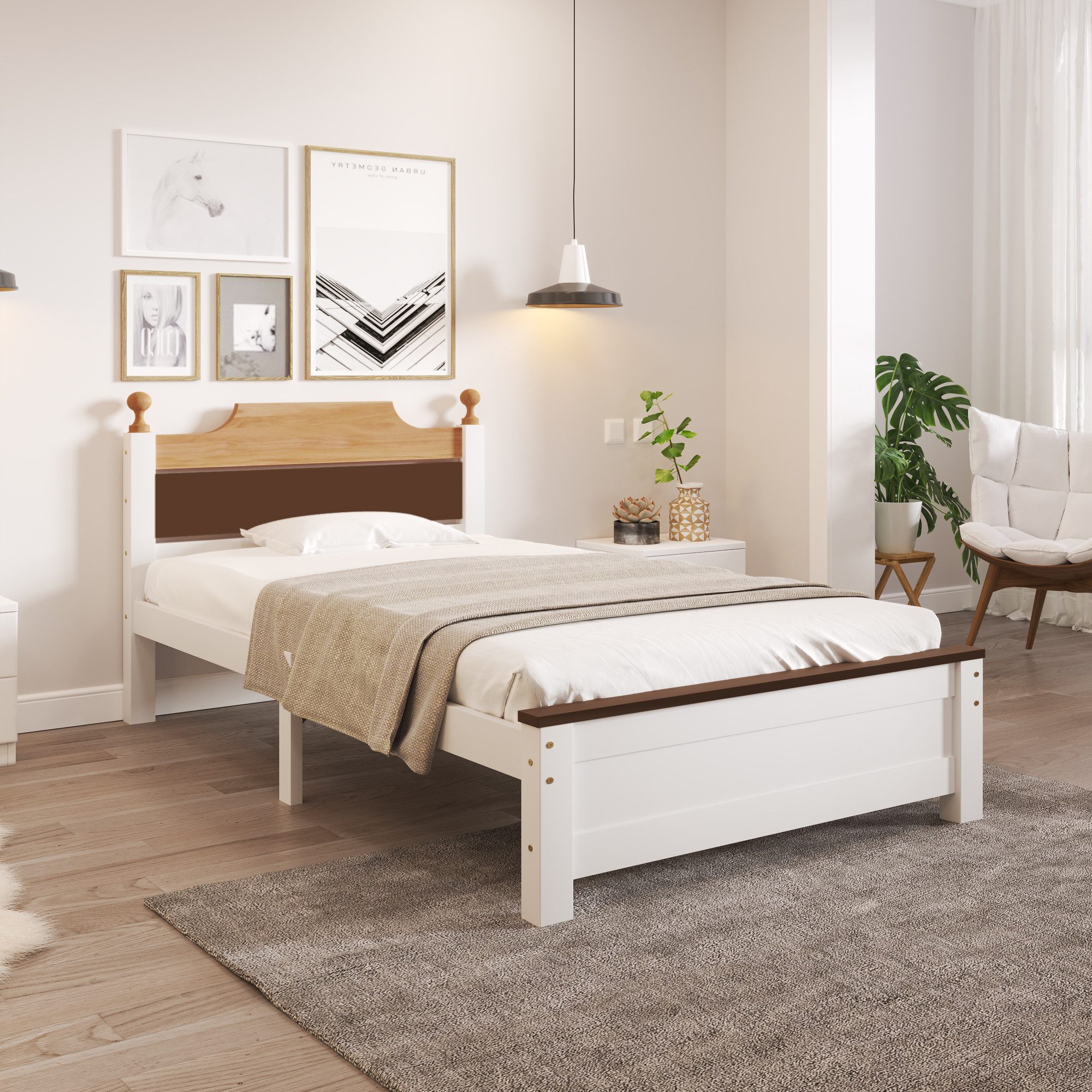 STILVORA Holzbett mit Matratze,90x200Jugendbett Erwachsenenbett mit Mittelfuß&Kopftril (90x200 cm, Erwachsenenbett, mit Kopf- und Fußteil aus MDF), ohne Matratze