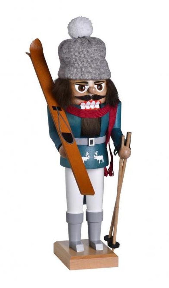 KWO Kunstgewerbe Werkstätten Nussknacker Nußknacker Skifahrer mit Bommelmütze BxTxH= 10x18x29cm NEU