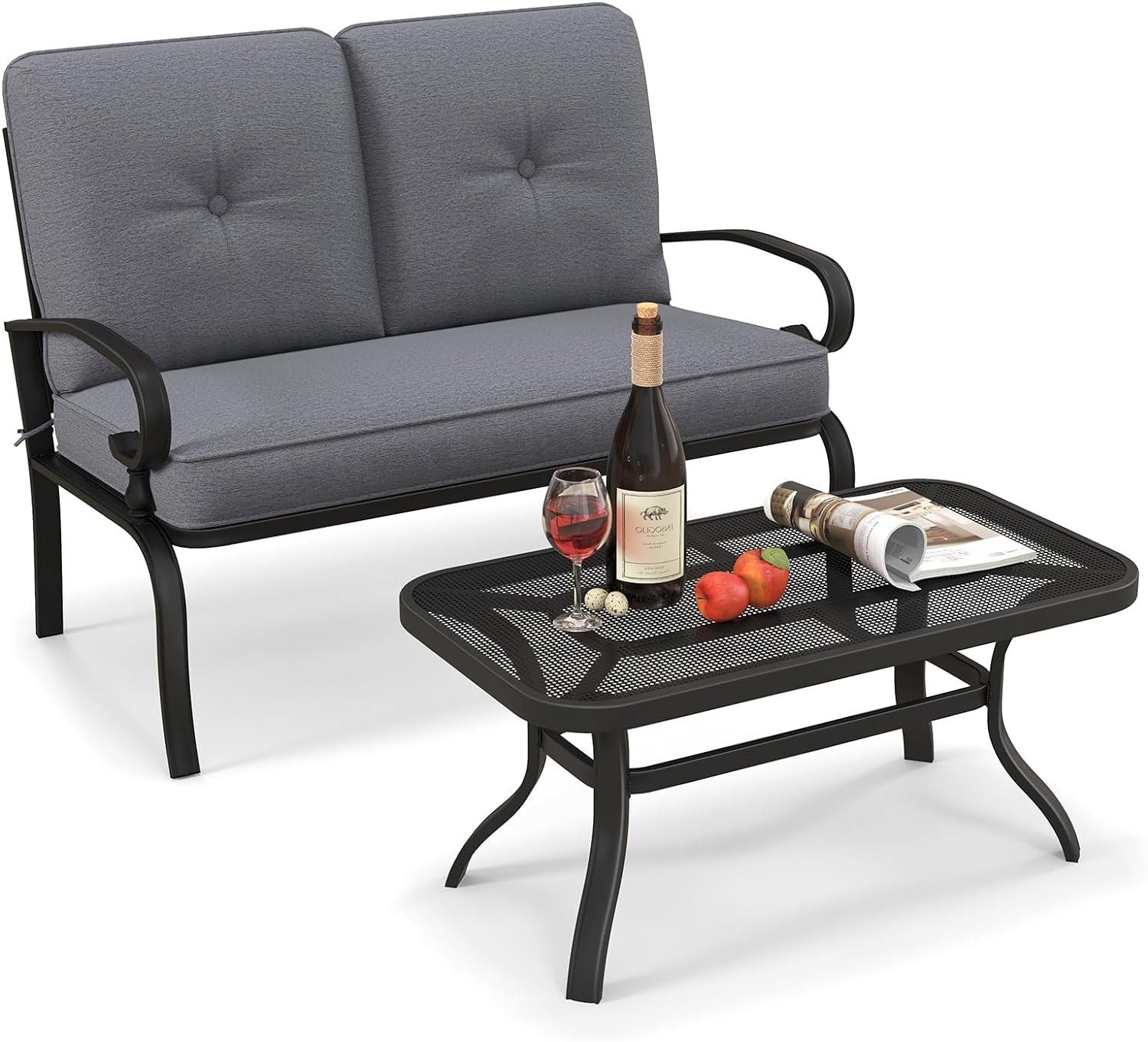 KOMFOTTEU Gartensessel mit Couchtisch (Set, 2-St), 2 Sitzer