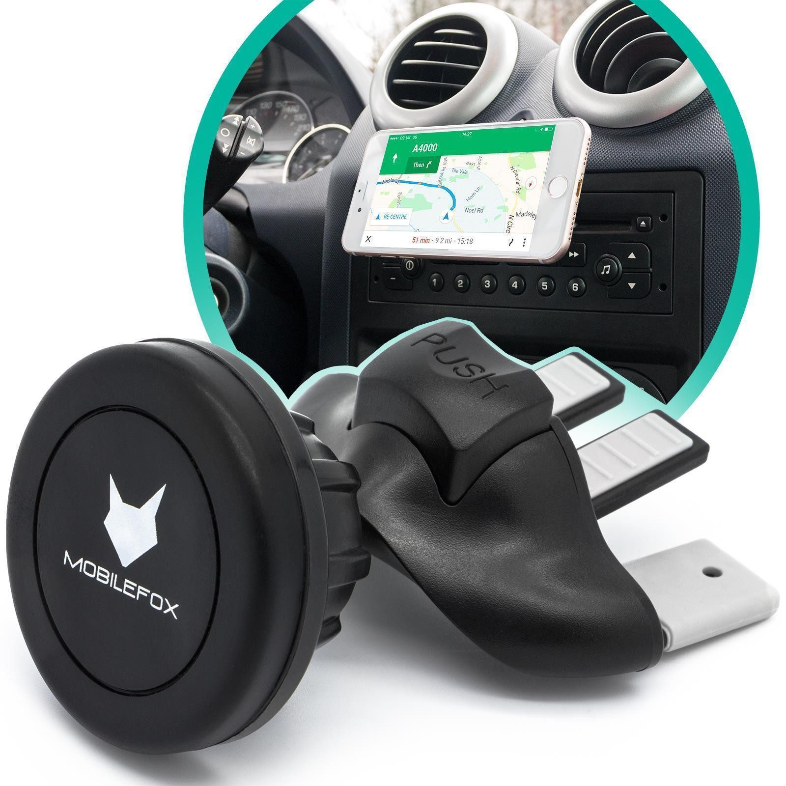 Mobilefox Smartphone-Halterung 360° Magnet CD Schlitz KFZ Halterung Auto Handy Halter Slot Universal
