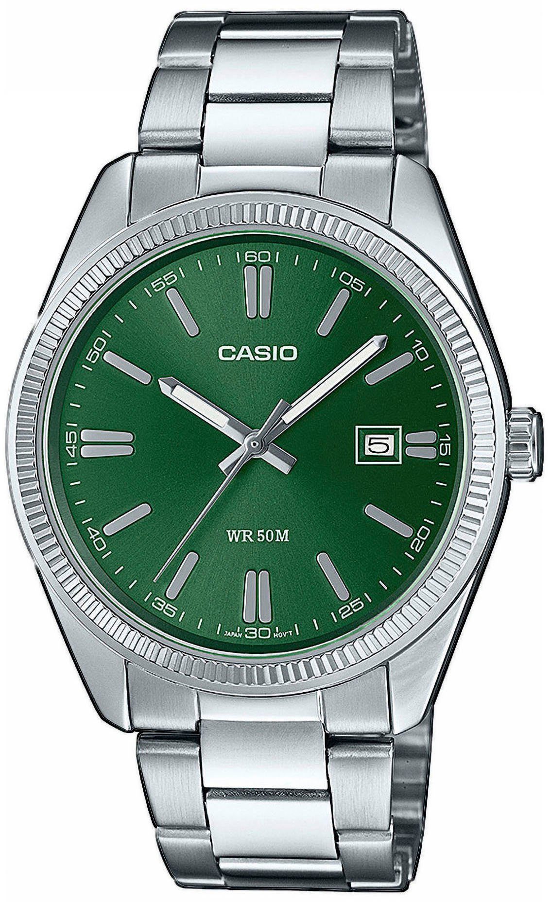 CASIO TIMELESS COLLECTION Quarzuhr MTP-1302PD-3AVEF, Armbanduhr, Herrenuhr, Damenuhr, Datum, Neo-Display, Edelstahlarmband