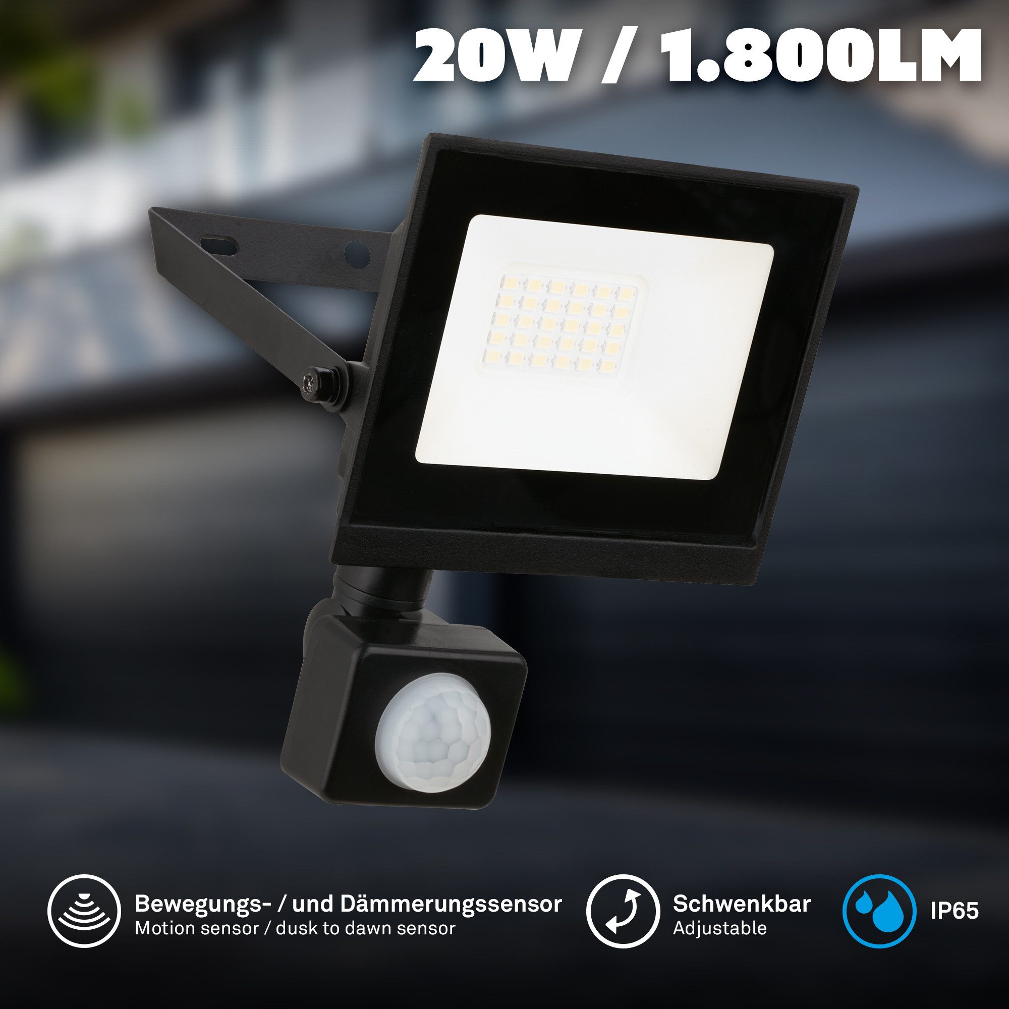 Briloner Leuchten Flutlichtstrahler LED Wandleuchte Außen Bewegungsmelder Wandstrahler Garten Eingang, mit Bewegungsmelder, LED fest integriert, 4000K - Neutralweiß, Garage, Garten, Auffahrt, Hauseingang