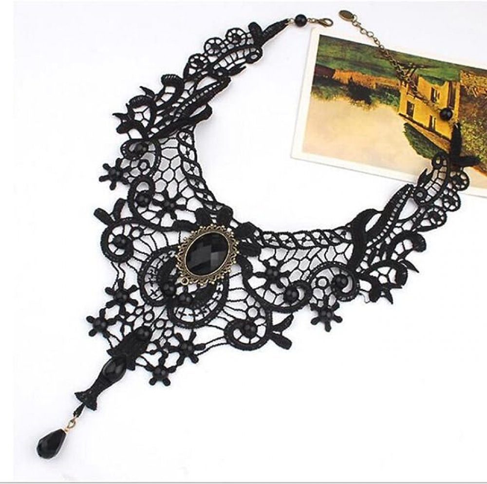 Anhänger Gravur mit Kostüm mit Kette (1-tlg) Gothic Halskette, Spitze WaKuKa Frauen Halloween Ball,