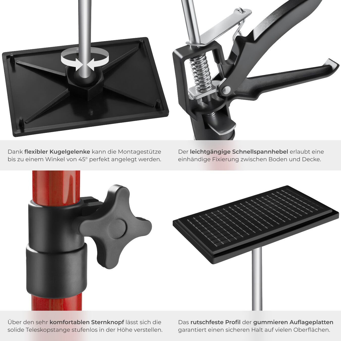 tectake Montageklemme 2er-Set Teleksopstützen, B: 8,00 cm, L: 20,00 cm, stufenlos höhenverstellbar