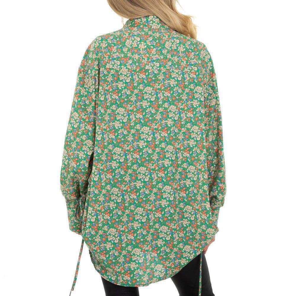 Damen Blusen Ital-Design Longbluse Damen Boho/Hippie Hemd Zierschleife Geblümt Longbluse in Grün