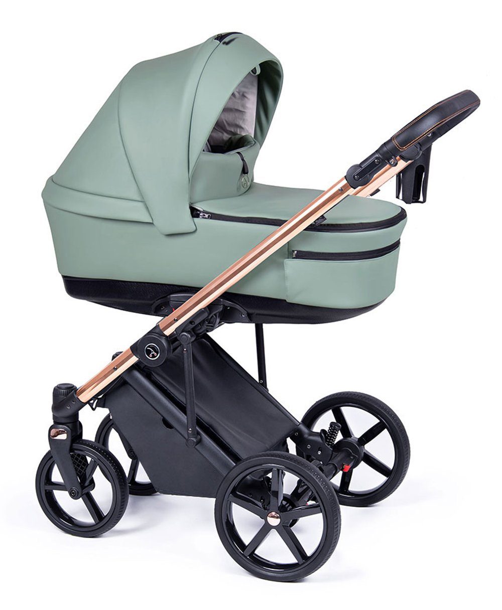 babies-on-wheels Kombi-Kinderwagen 2 in 1 = Gestell Grün Designs 21 Kinderwagen-Set - in 14 Eco - Fado Teile gold