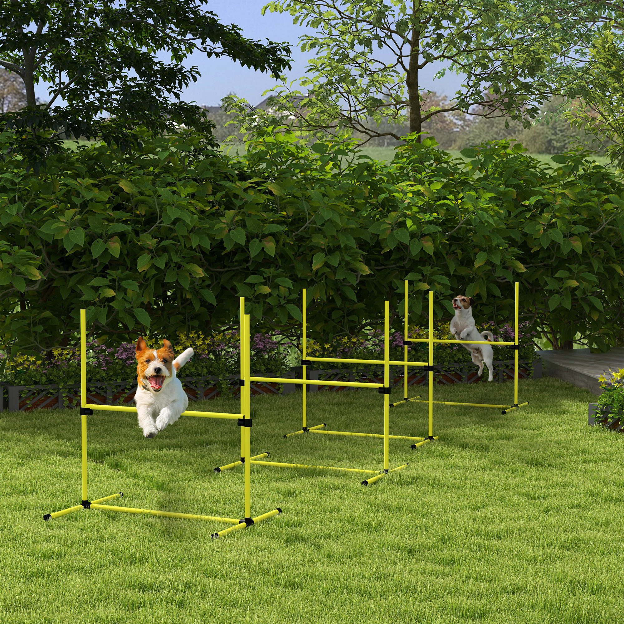 PawHut Agility-Hürde Slalom Stangen, Hunde Training Set, Kunststoff, Hunde Hürden-Set (4-tlg) für Hunde, Gelb