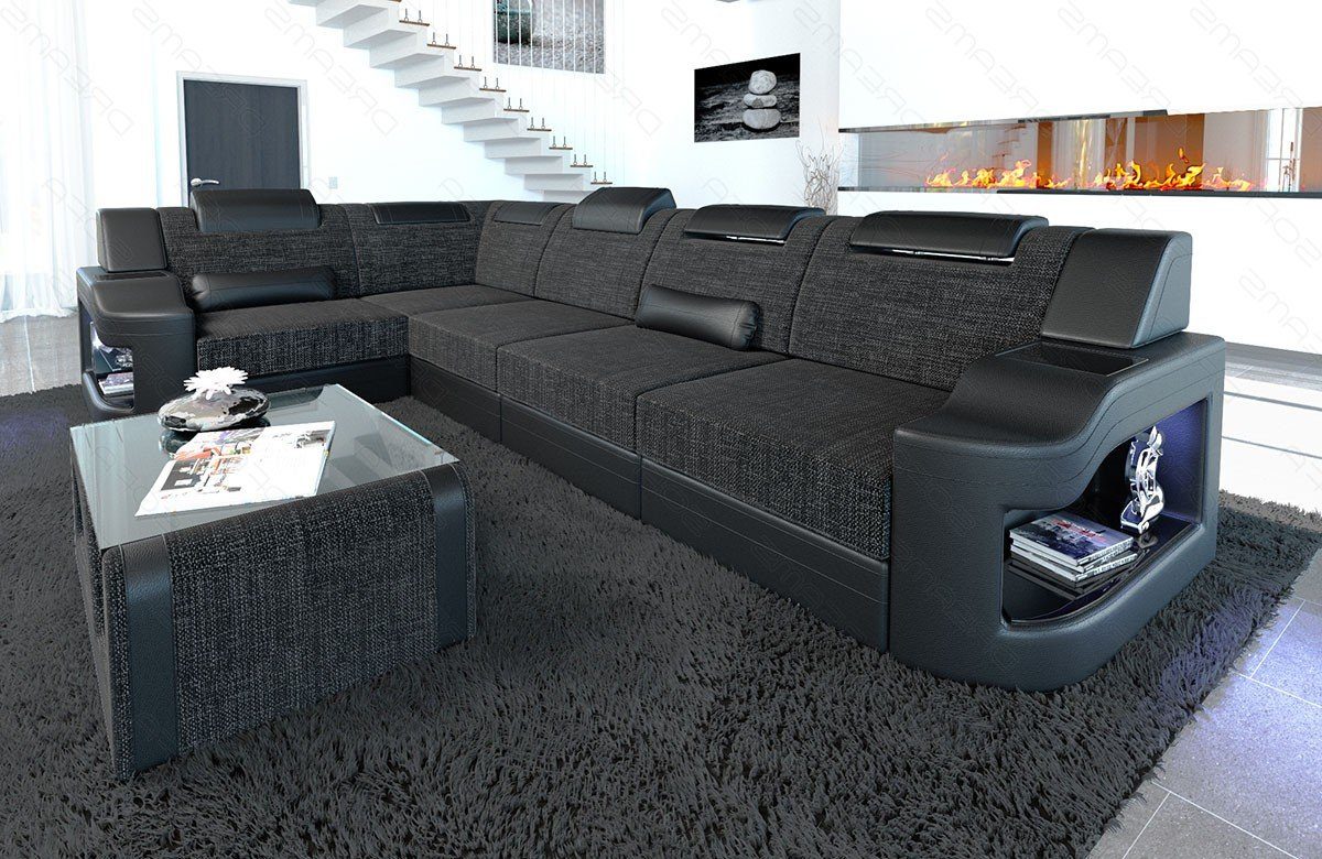 Sofa Dreams Ecksofa Design Form Bettfunktion Polster Couch wahlweise Stoff H schwarzgrau-schwarz Stoffsofa, Strukturstoff mit L Padua Sofa