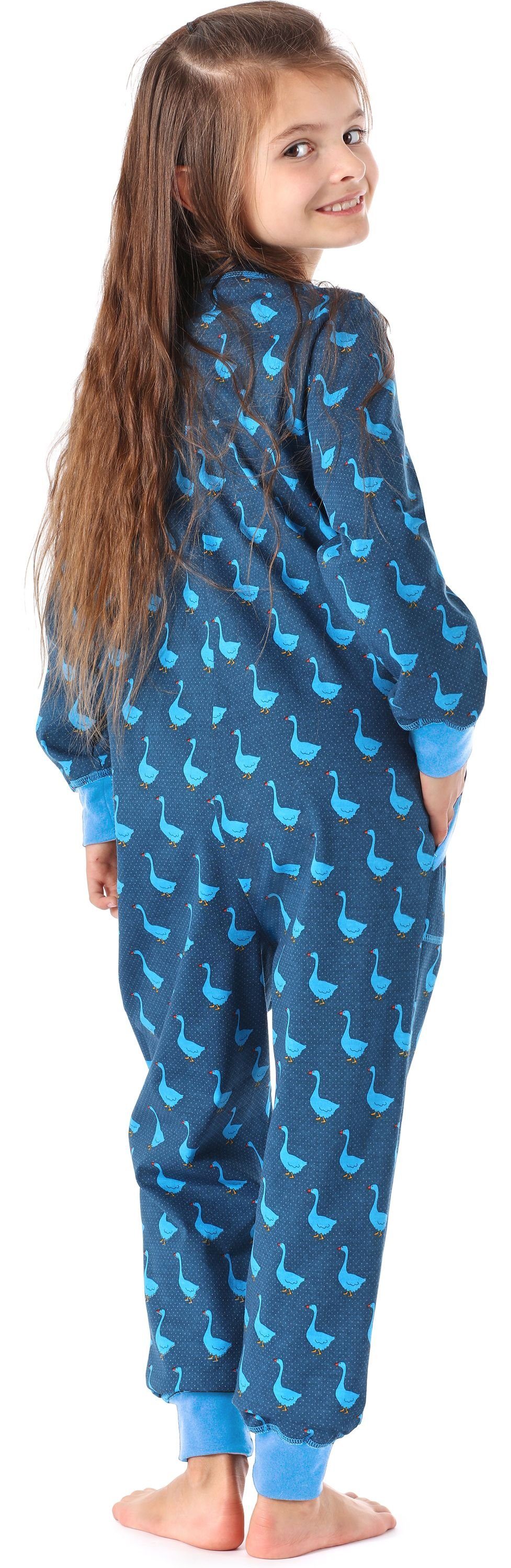 Mädchen Schlafanzug MS10-186 Jumpsuit Schlafanzug Gans Blau Merry Style