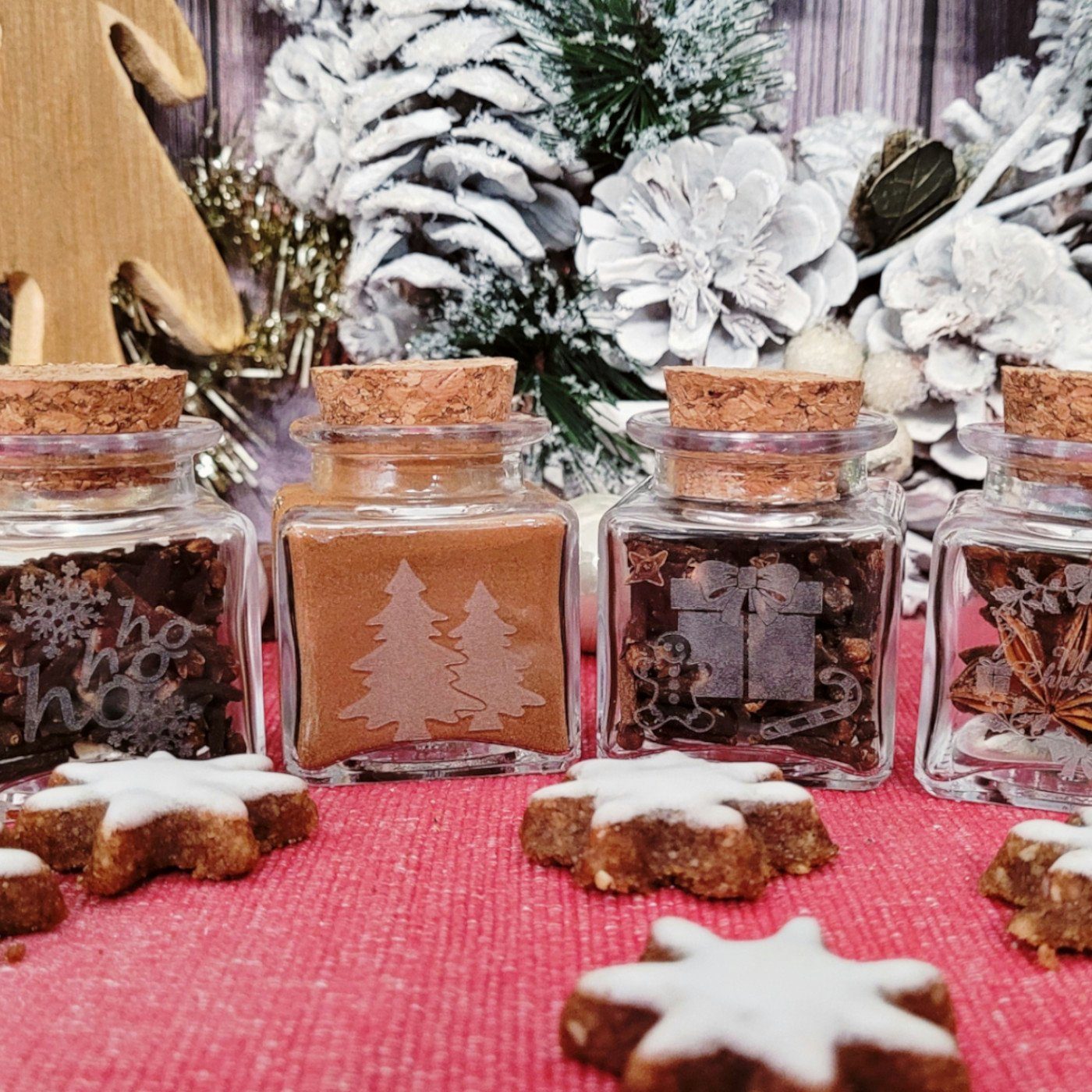 Gewürzgläser gouveo ml Gewürzbehälter (12-tlg) und eckig 4 Korken, 50 Weihnachtsmotiven 12er Set mit