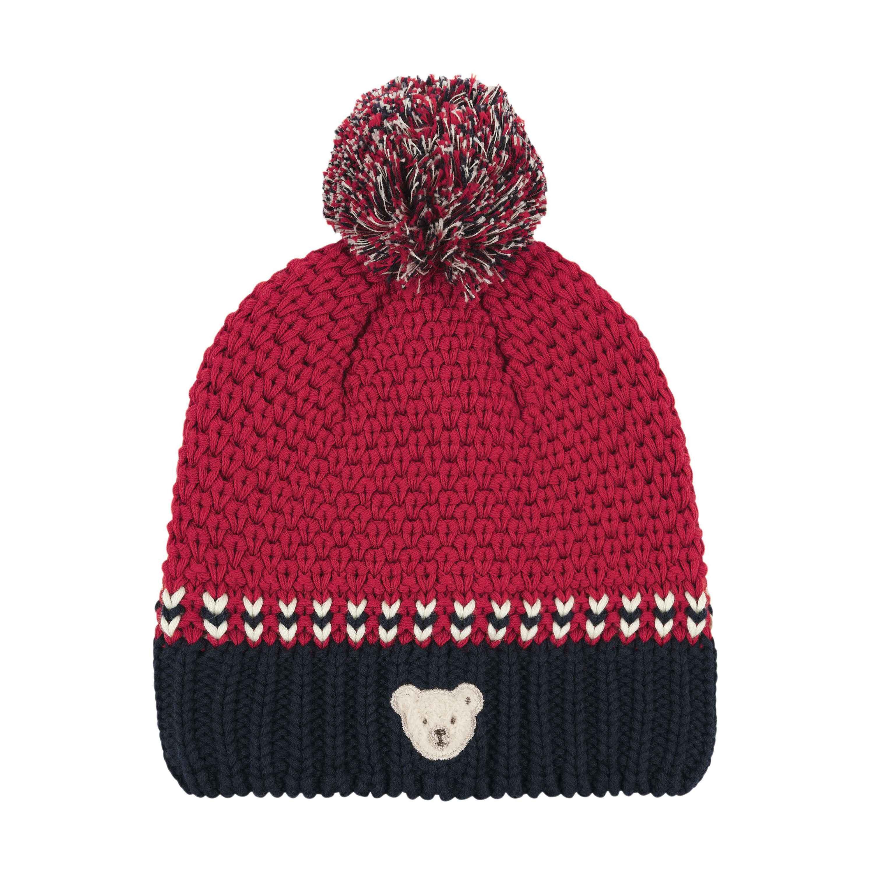 Steiff Baby Basic Bommel Beanie – Weicher Organic Velour Mit Teddybärmotiv – Bindebänder (bis Größe 47)
