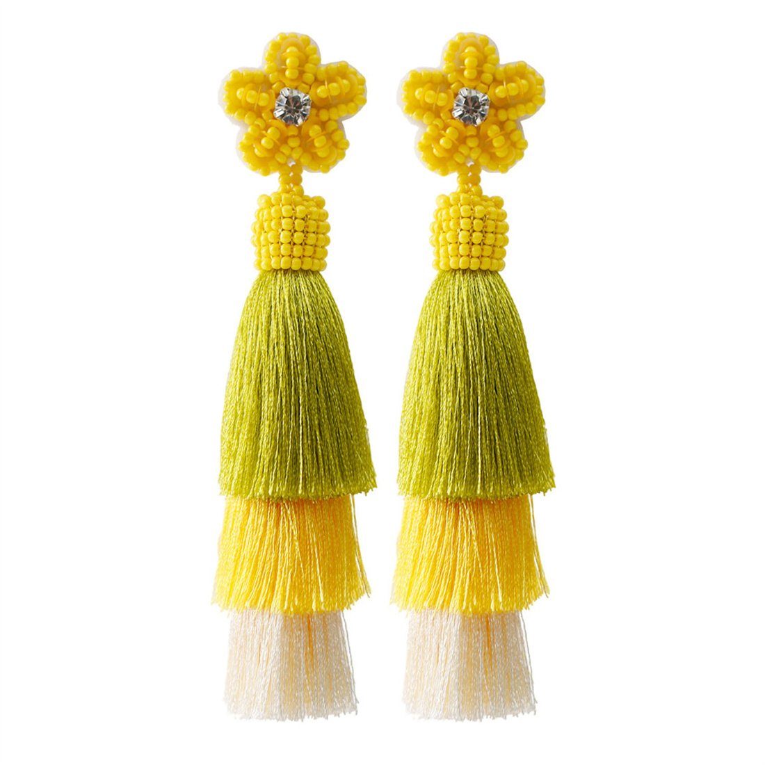 DÖRÖY Paar Ohrhänger Frauen lange florale Quaste Ohrringe, böhmische Ohrringe mit Zubehör Gelb