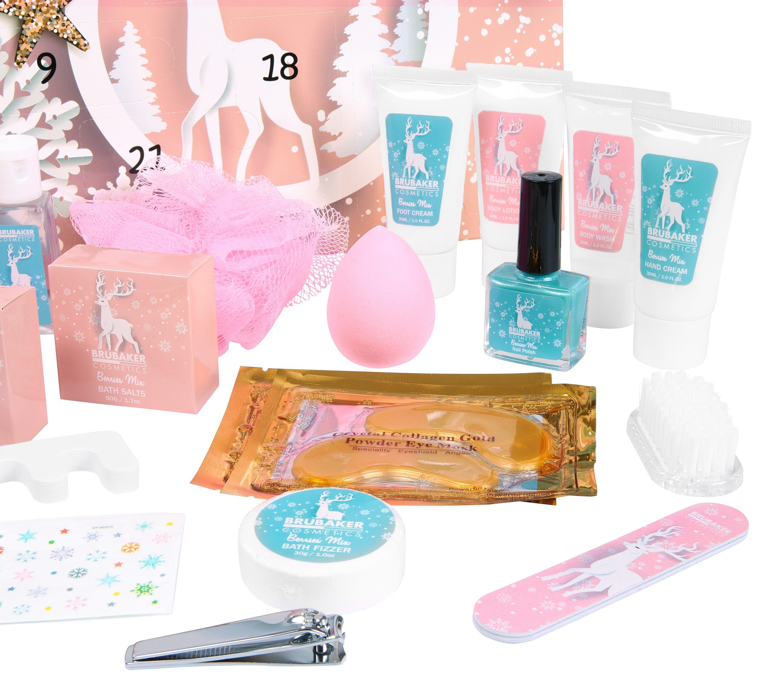 BRUBAKER Adventskalender XXL Beauty Weihnachtskalender - Sterne und Schneeflocken - Rosa (Pflege Produkte & Spa Accessoires, 24-tlg), Wellness Kalender Weihnach – Bild 5 von 5