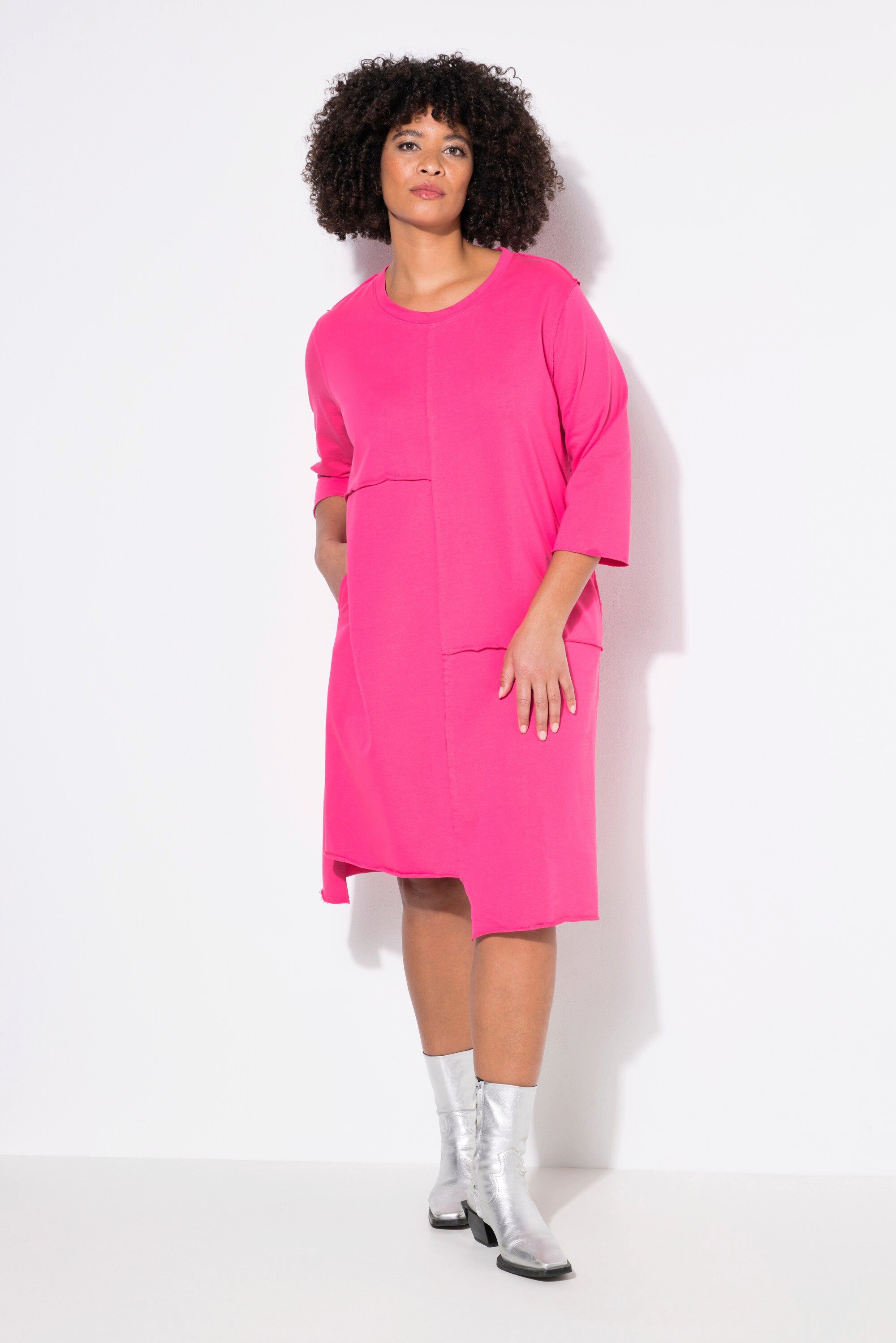 Jerseykleid Sweatkleid offene Kanten 3/4-Ärmel