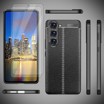 Nalia Smartphone-Hülle Samsung Galaxy S23, Leder-Look Silikon Hülle / 2x Displayschutz / Rutschfest / Kratzfest