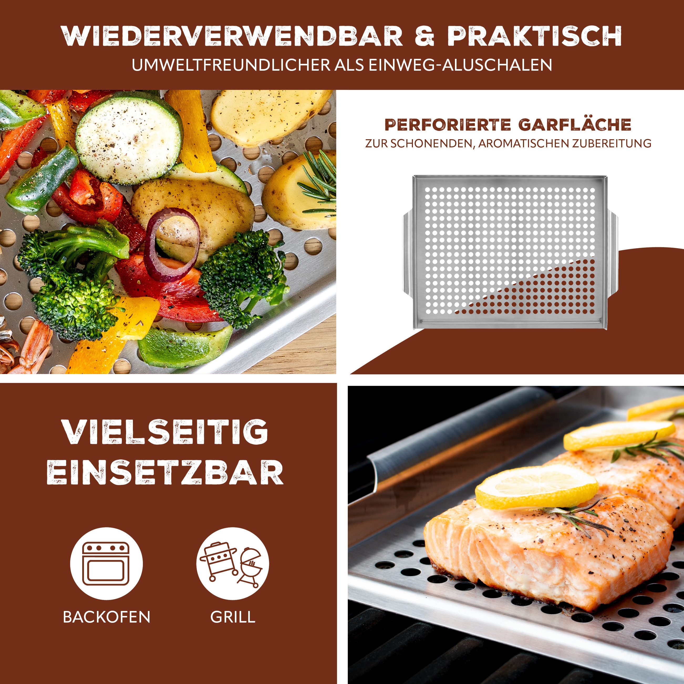 bremermann Grillplatte Grillplatte 39,5 x 3 x 29 cm Edelstahl Grillkorb Grillpfanne (1-St), zur leichten Entnahme nach vorne offen