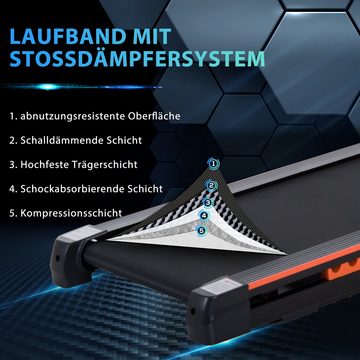HOMCOM Laufband mit LCD Display, 1-6 Km/h, Stahl, Schwarz (Set, 1-tlg., Faltbares Fitnessgerät), 105L x 56B x 108.5H cm