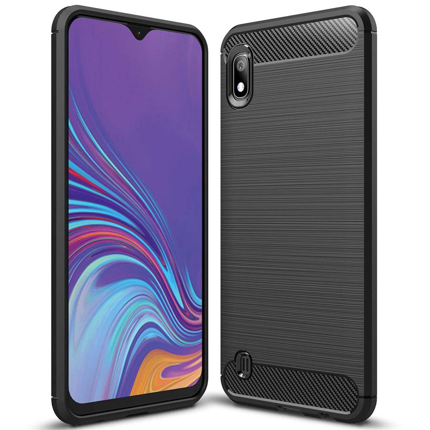 CoolGadget Handyhülle Carbon Handy Hülle für Samsung Galaxy A10 6,2 Zoll, robuste Telefonhülle Case Schutzhülle für Samsung A10 Hülle