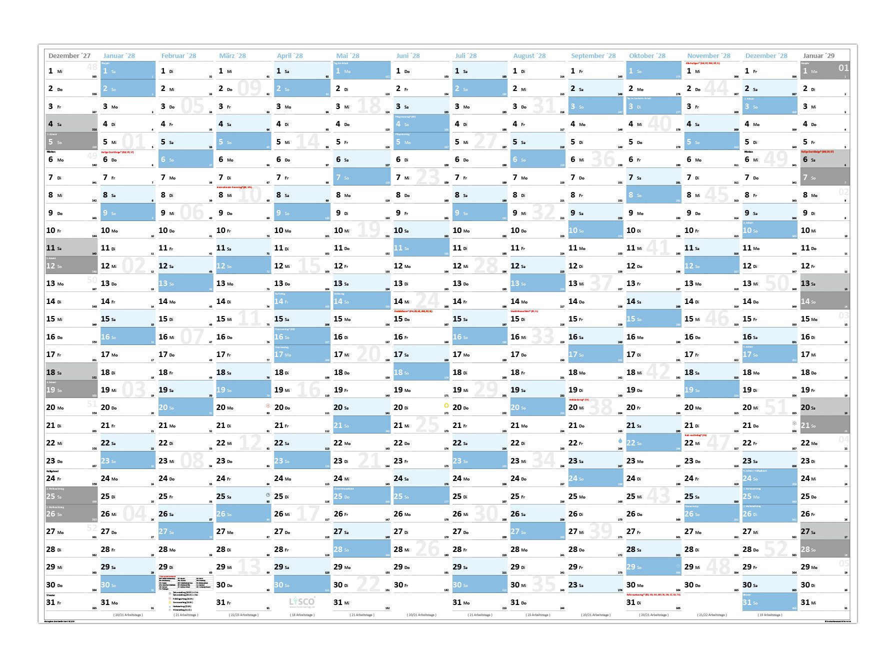 LYSCO Wandkalender XXL Wandplaner DIN A0 / DIN A1 2028 Classic2