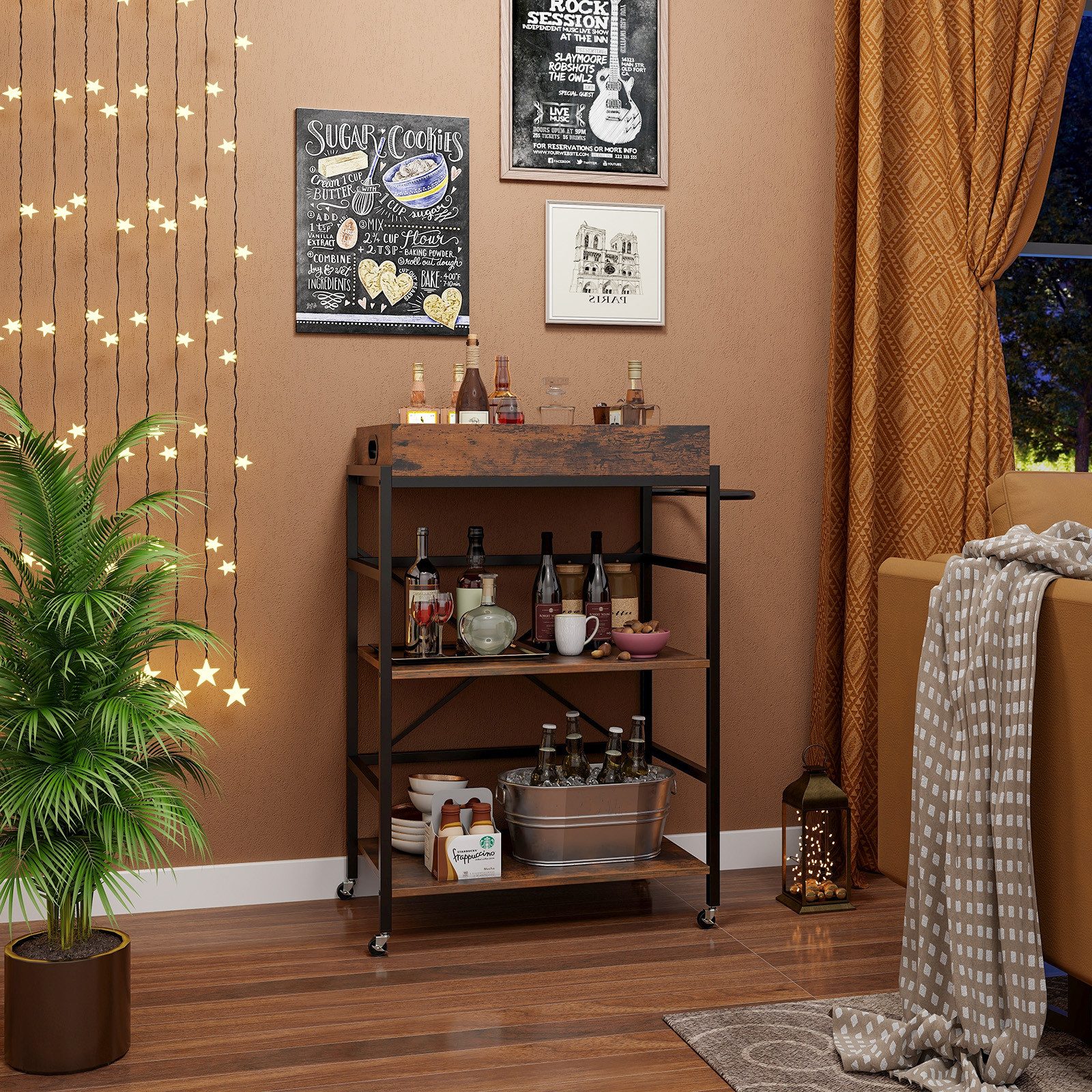 COSTWAY Servierwagen, 3 stufig, mit abnehmbarem Tablett & Griff, bis 110 kg günstig online kaufen