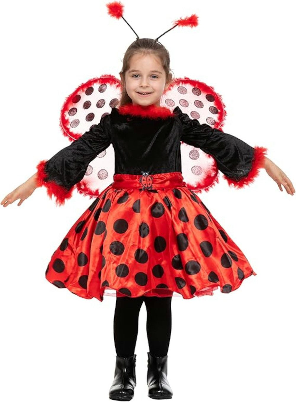 Kostüm Mädchen Karneval Marienkäferkostüm Ladybug Kostüm mit Flügeln 5–7 Jahr
