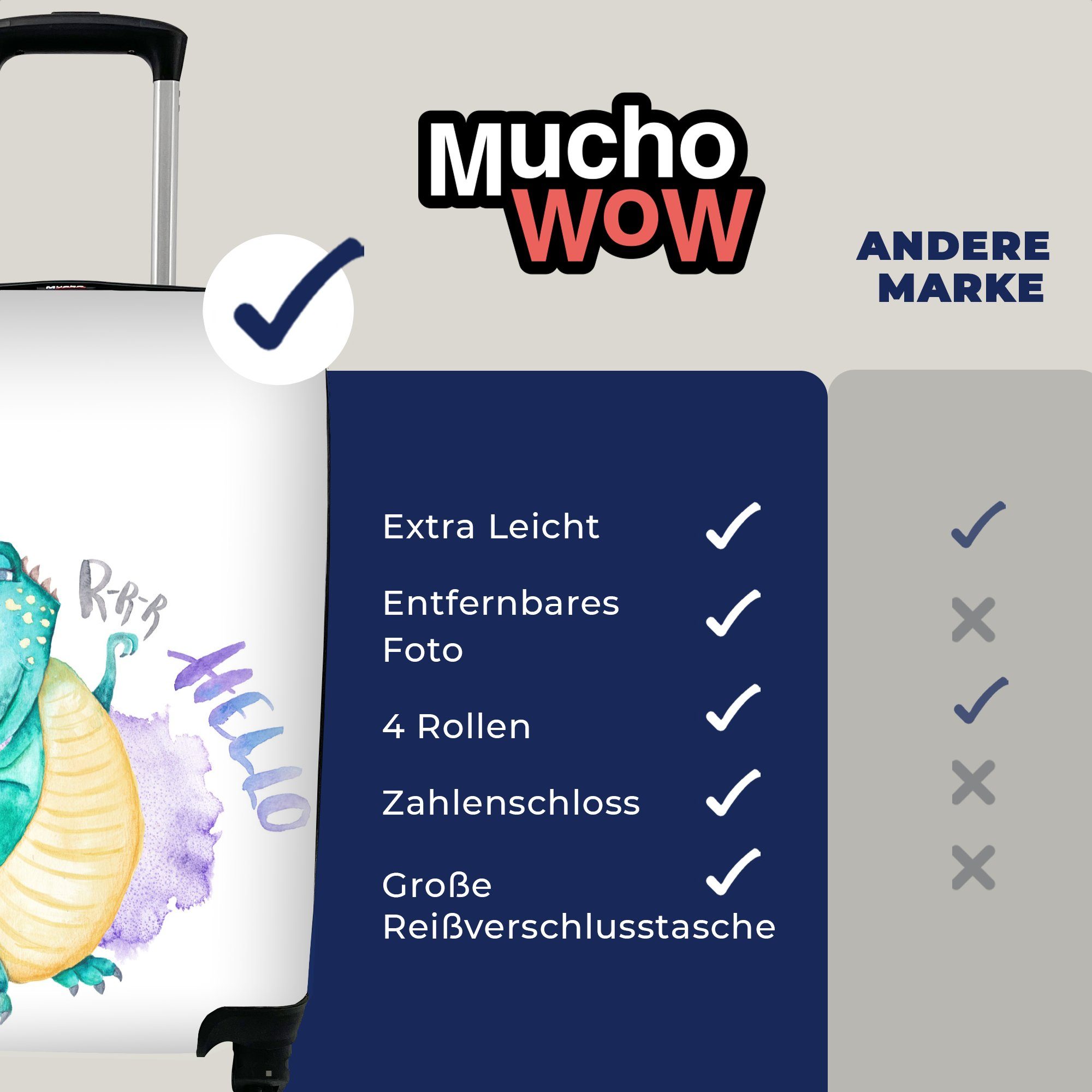 - Kinderzimmer Handgepäck Trolley, Mädchen - - rollen, Ferien, - - Weiß Jungen MuchoWow Kinder, Rollen, Dinosaurier Reisetasche für Reisekoffer mit 4 Handgepäckkoffer