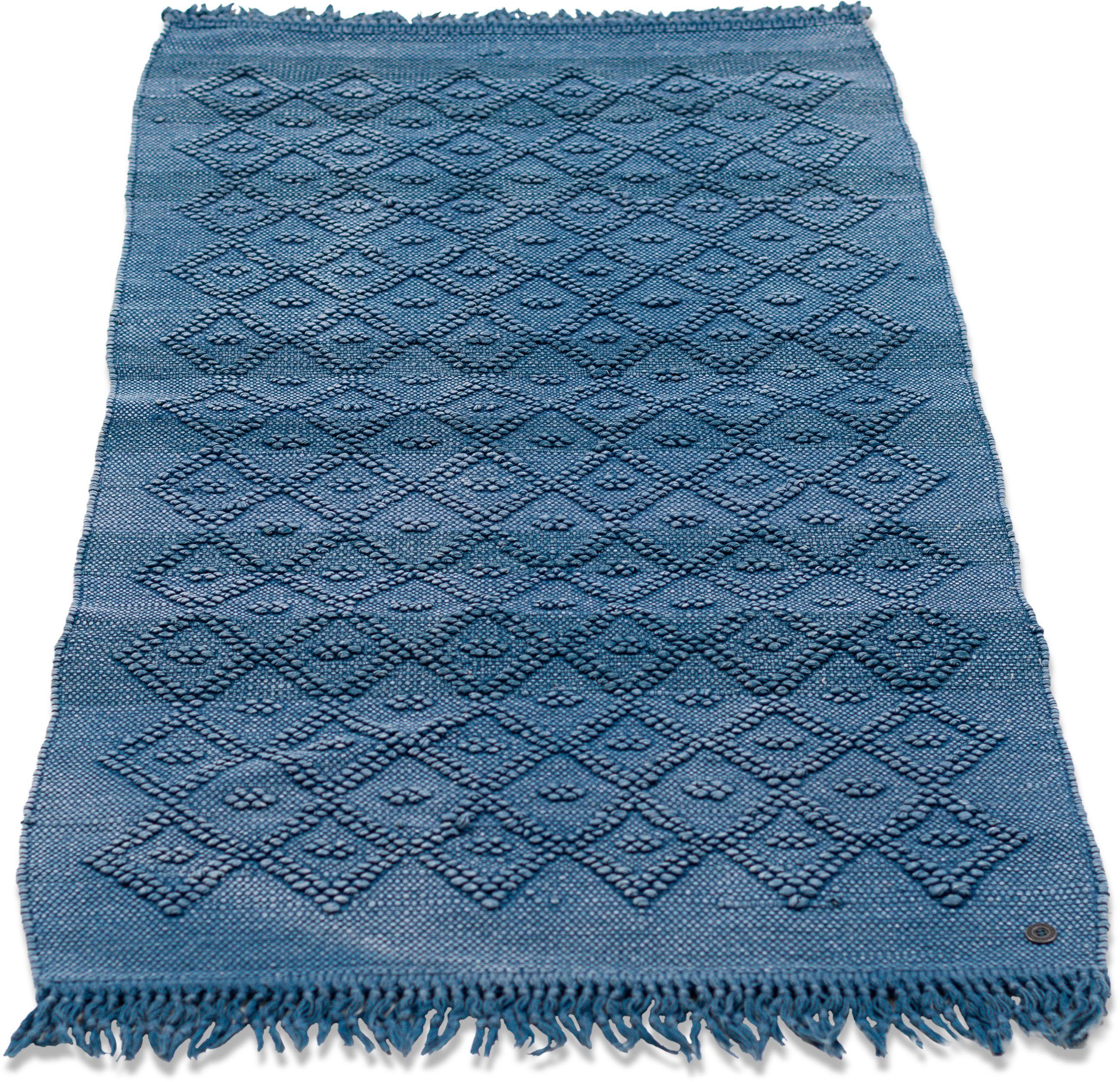 TOM TAILOR HOME Badematte Vintage Wash, Höhe 6 mm, fußbodenheizungsgeeignet, Baumwolle, rechteckig, Badteppich, Uni Farben, Rauten Muster, mit Fransen, reine Baumwolle