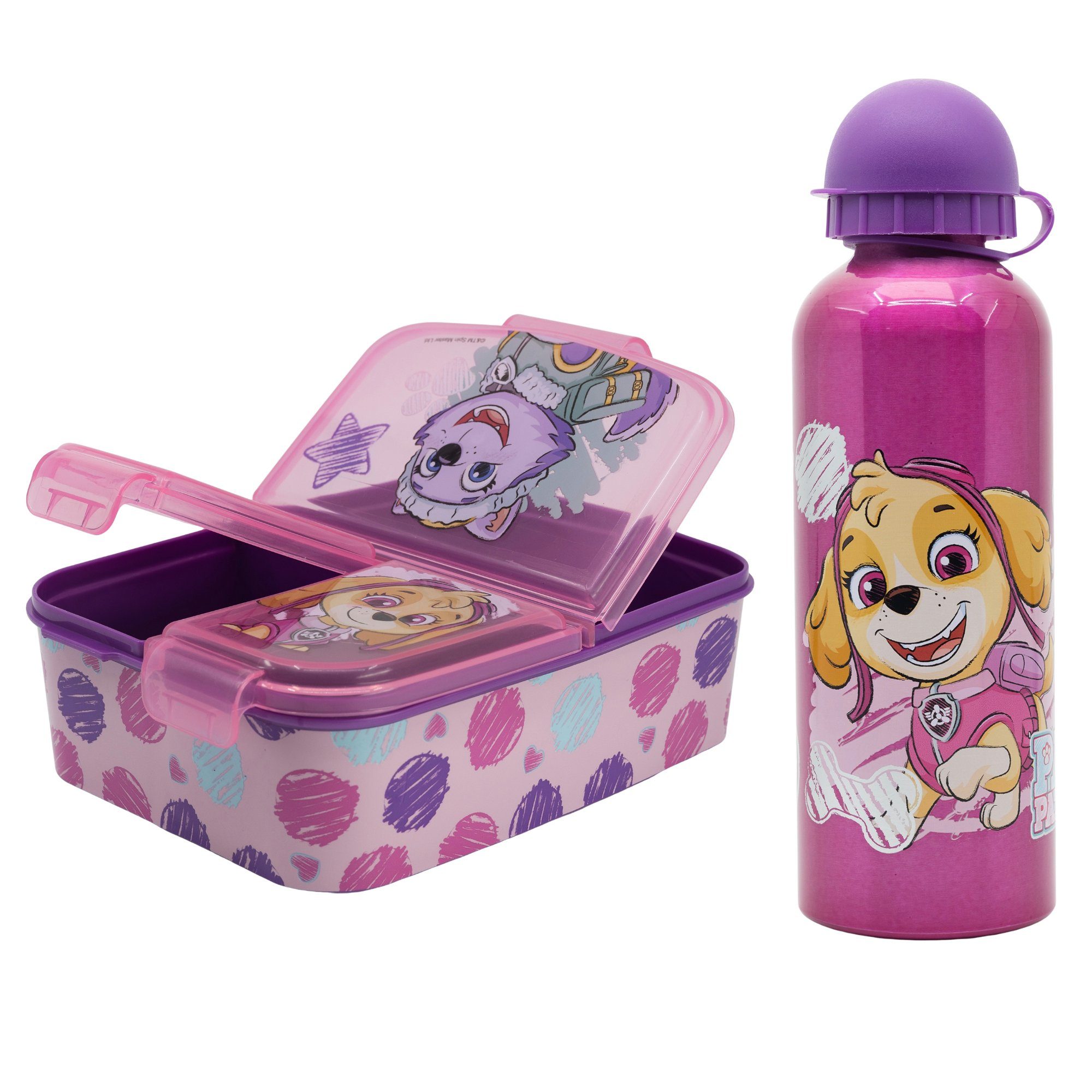 PAW PATROL Lunchbox Paw Patrol Skye Everest 2 tlgs Kinder Set, (2-tlg), 3 Kammern Brotdose XL Alu-Trinkflasche 530 ml