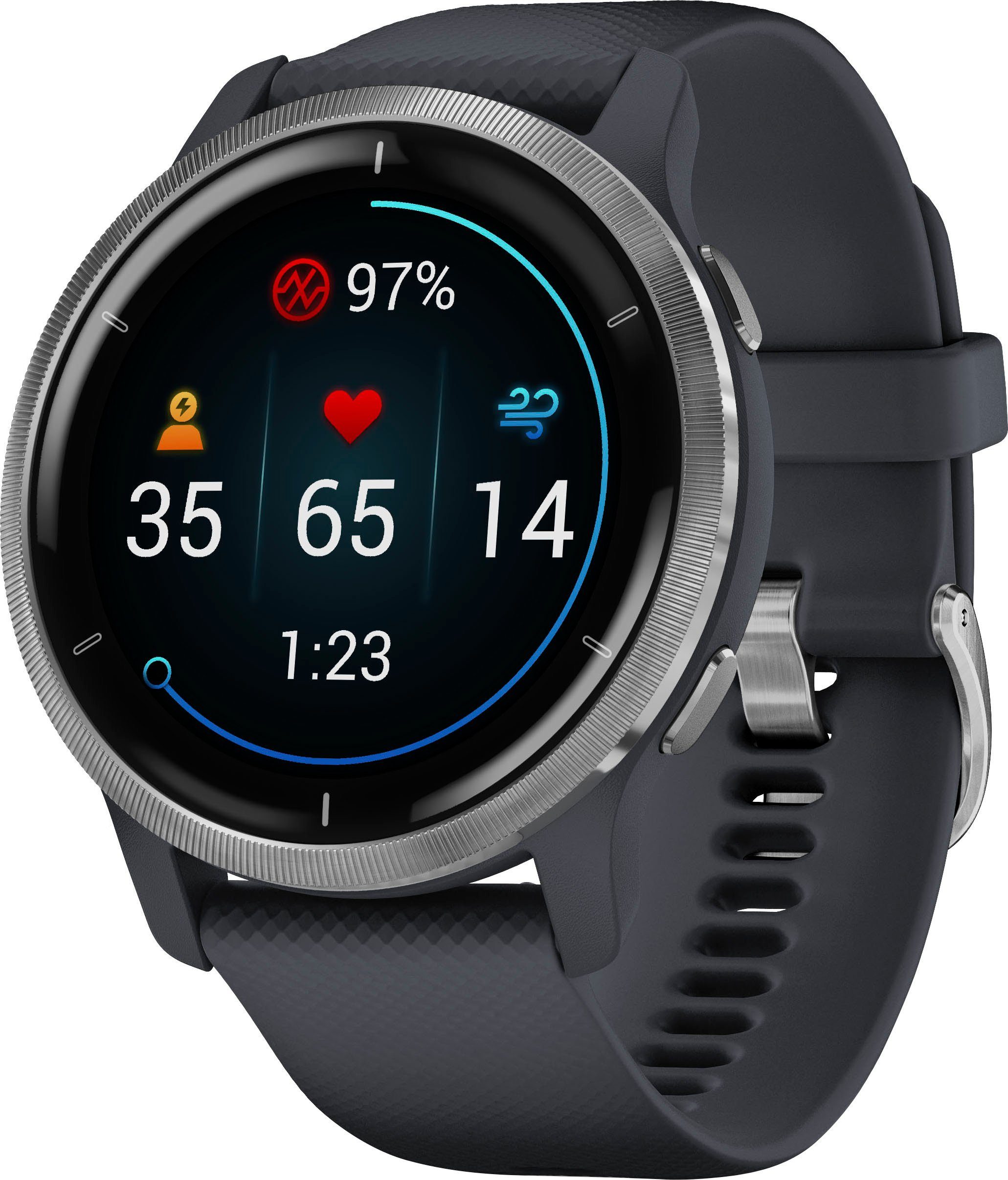 | vorinstallierten Smartwatch cm/1,3 grau Sport-Apps 25 (3,3 2 Venu grau Garmin Zoll),