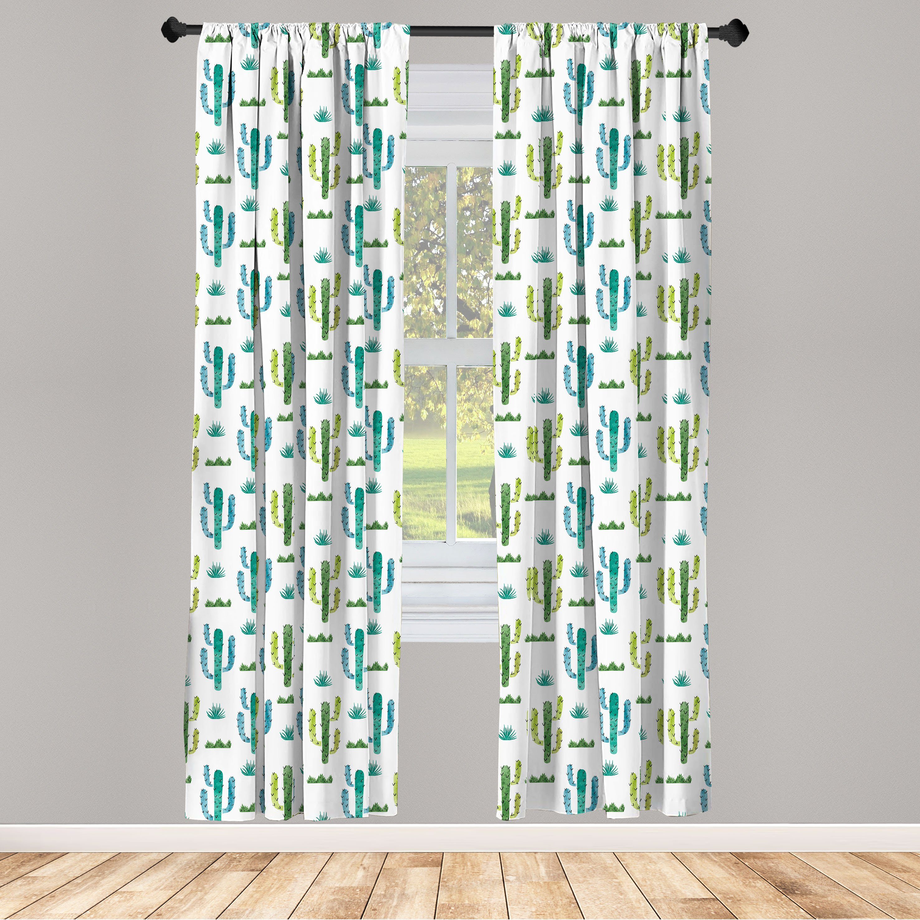 Gardine Vorhang für Wohnzimmer Schlafzimmer Dekor, Abakuhaus, Microfaser, Kaktus Aquarell Kakteen und Kräuter | Fertiggardinen
