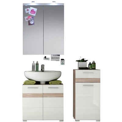 trendteam Badmöbel-Set, (3-St), Badezimmermöbel Spiegelschrank Kommode Waschbeckenunterschrank
