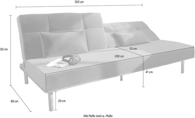 COLLECTION AB Sofa, mit Bettfunktion, elegante Steppung im Rückenteil, inklusive 2 Nierenkissen, stylische schwarze Metallfüße  - Onlineshop Otto