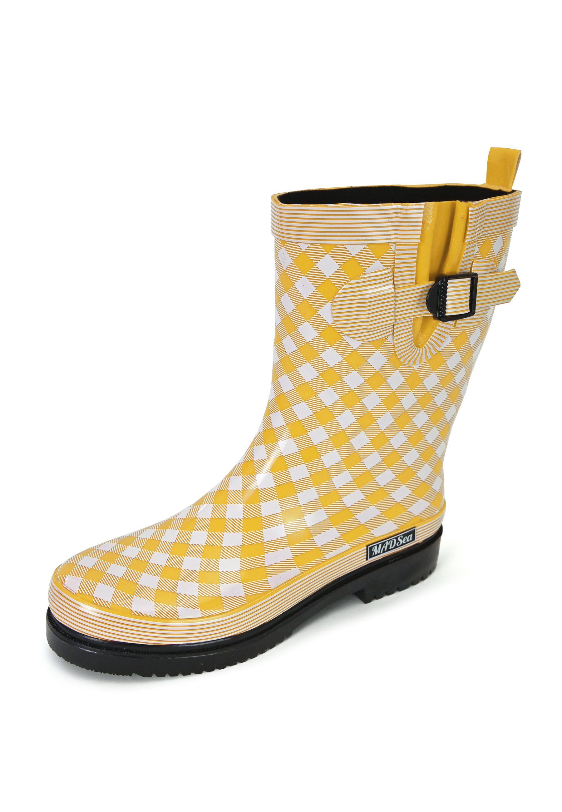 MADSea Checkered Резиновые сапоги gelb karierter Сапоги mit Deko-Schnalle