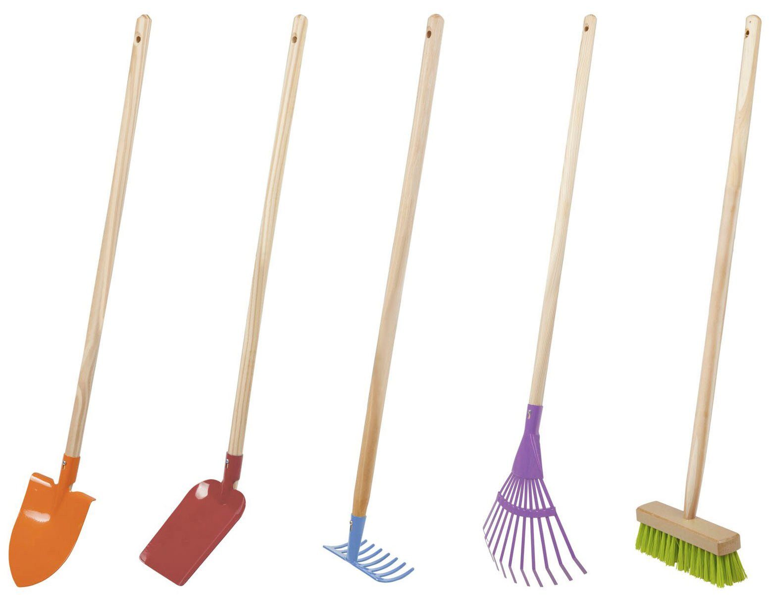 Windhager Gartenpflege-Set, 5 Teile: Spitzschaufel, Rechen, Fächerbesen, Besen, Schaufel