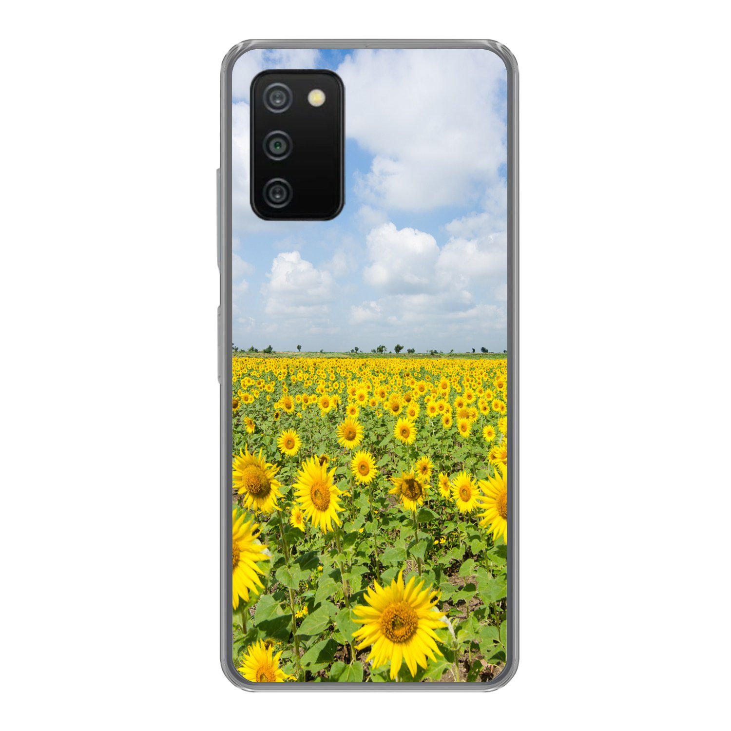 MuchoWow Handyhülle für Samsung Galaxy A03s Sonnenblumen - Blumen - Wolken - Natur - Gelb, Smartphone-Bumper, Print, Handy Schutzhülle Dünn