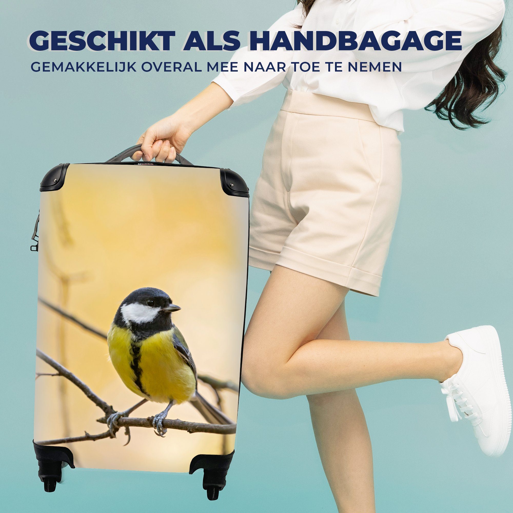- rollen, Reisetasche Reisekoffer Tiere, - MuchoWow Vogel - Trolley, Ferien, Handgepäckkoffer mit Zweig 4 für Kohlmeise Handgepäck Rollen,