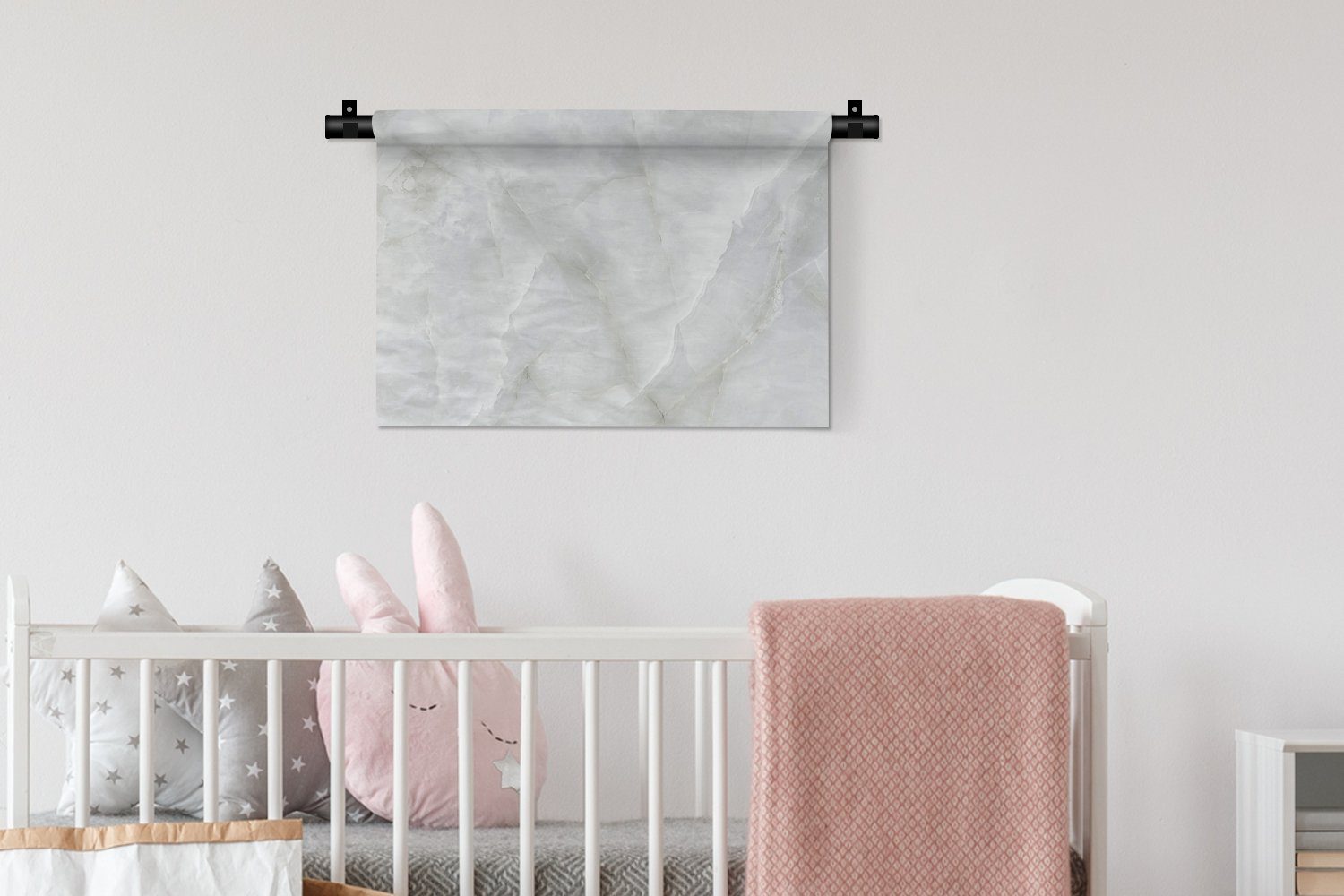 Schlafzimmer, Wandbehang, Weiß - für - Marmor Wanddeko Marmoroptik, Kinderzimmer - Stein Wohnzimmer, Muster Kleid, - Wanddekoobjekt MuchoWow