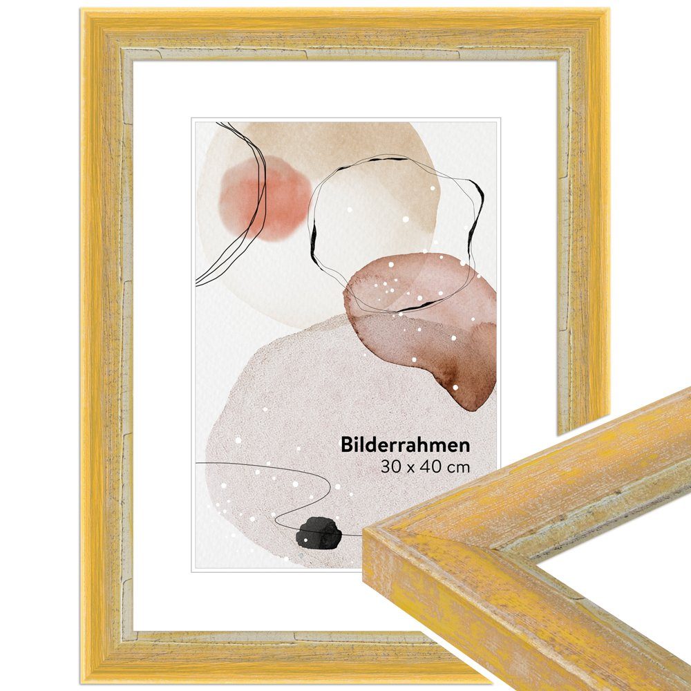 WANDStyle Bilderrahmen H640, Gelb, aus Massivholz im Shabby Chic Stil