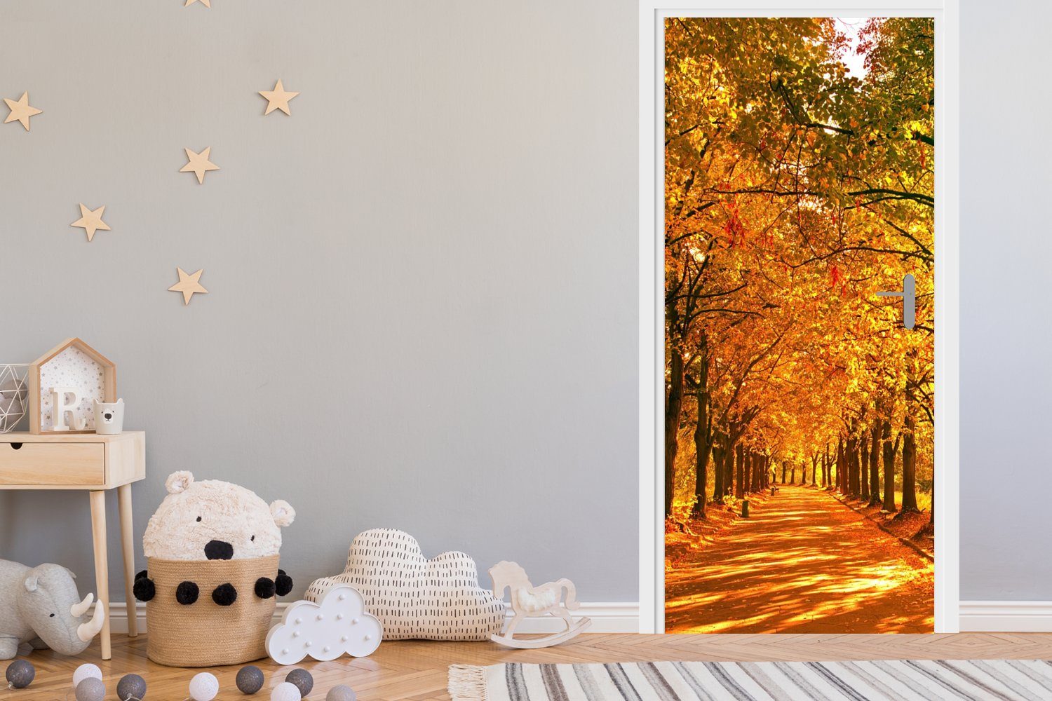 Fototapete - (1 - MuchoWow 75x205 - Jahreszeiten Herbst Matt, Ländlich, St), für Tür, Türaufkleber, cm Türtapete bedruckt, Wald