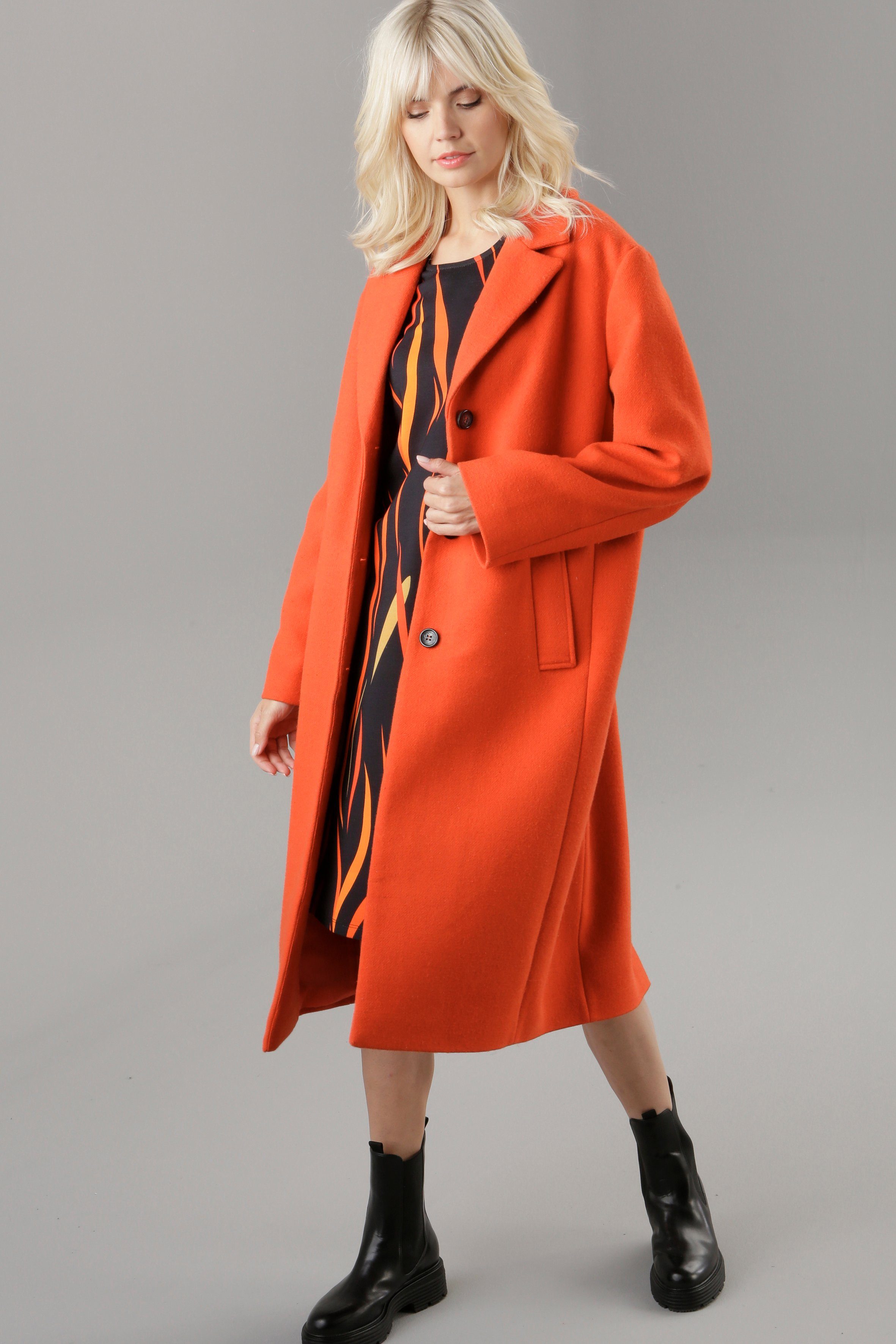 Aniston SELECTED Langmantel orange mit Reverskragen