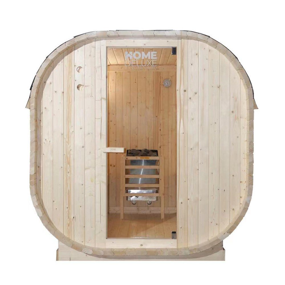 HOME DELUXE Sauna Outdoor Sauna CUBE - Größenauswahl, BxTxH: 194 x 180 x 185 cm, 38,00 mm, (inkl. 6 kW Saunaofen & Saunazubehör) Saunahaus aus Fichtenholz I Gartensauna