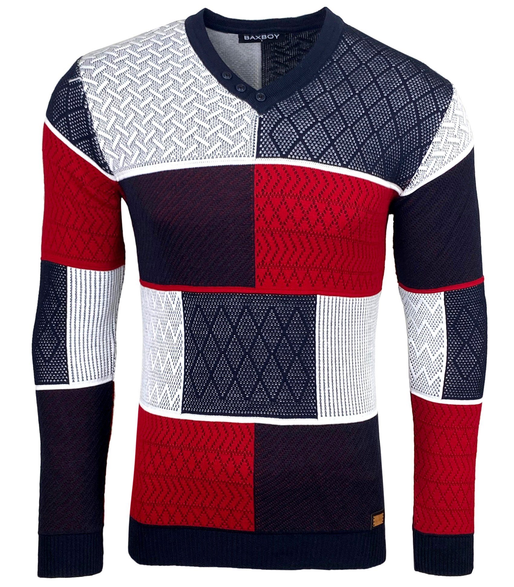 Baxboy Strickpullover Baxboy Herren Pullover V-Neck Strick-Pullover Rundkragen BB-52301