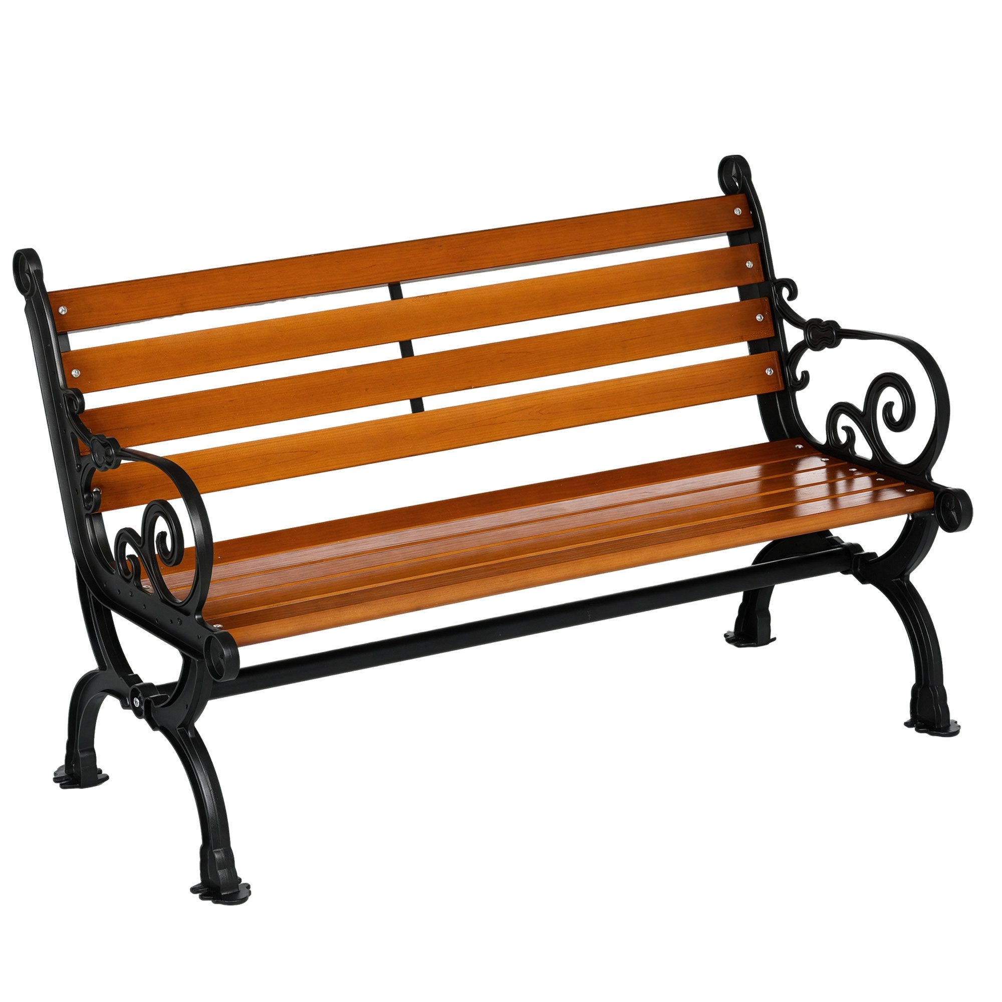 Outsunny Gartenbank Balkonbank mit Armlehnen, für Garten, Balkon, wetterfest (Sitzbank für 2 Personen, 1-St., Parkbank), Holz, 120 x 64 x 79 cm, Teak