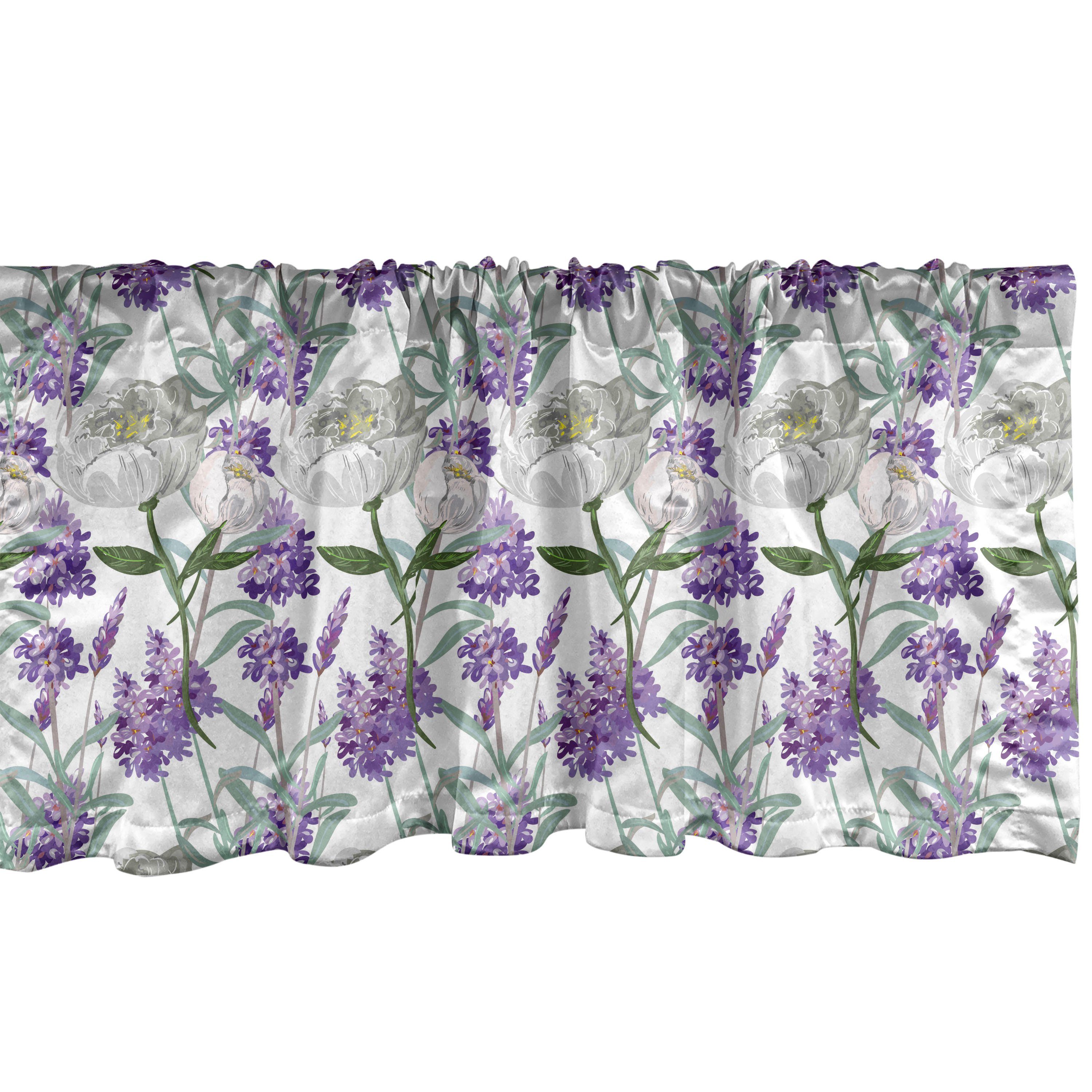 Scheibengardine Vorhang Volant und Stangentasche, Floral Lavendel mit für Pfingstrose Abakuhaus, Schlafzimmer Dekor Küche Microfaser