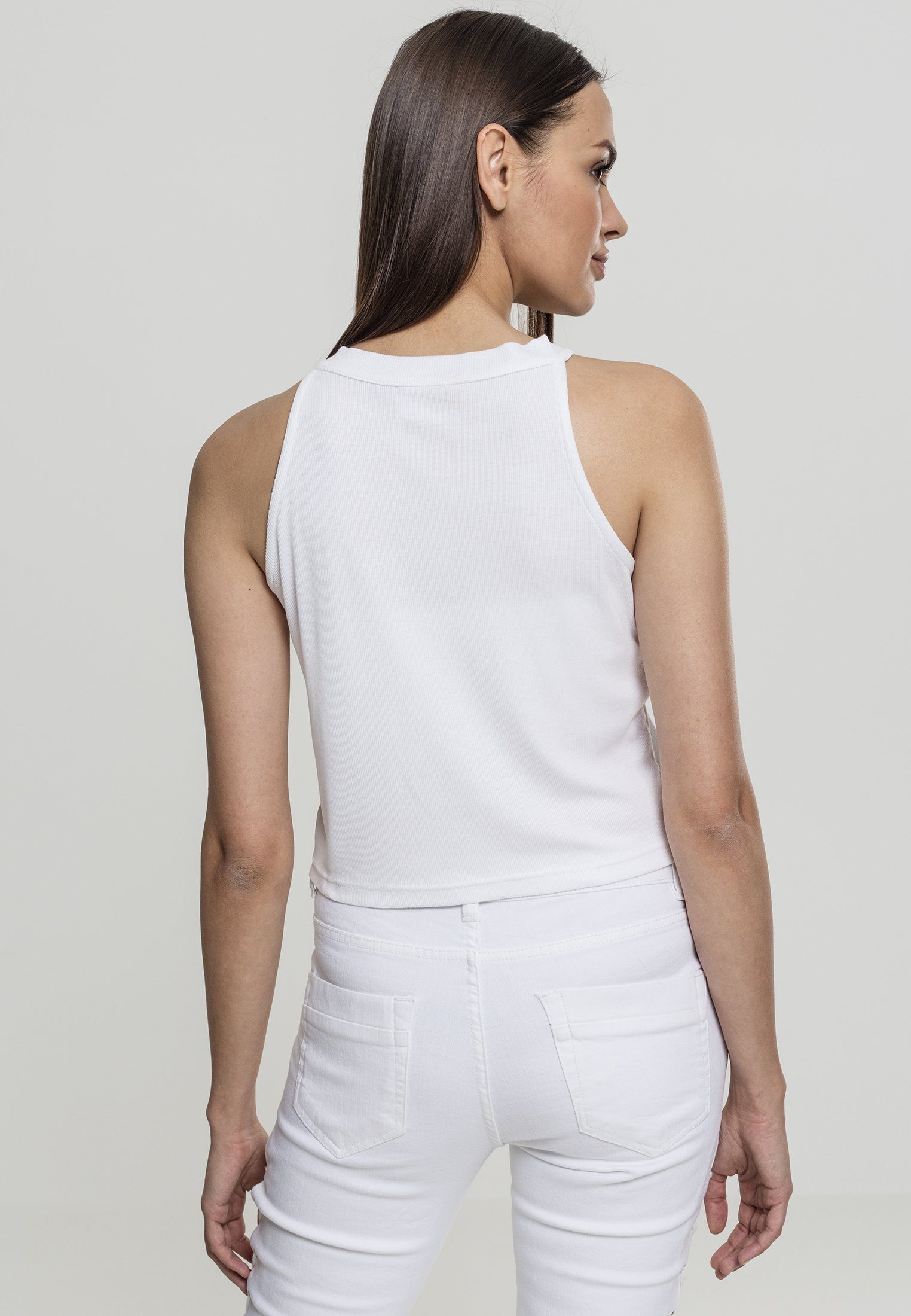 URBAN CLASSICS Rib Damen T-Shirt Turtleneck Cropped (1-tlg) Top Ladies white