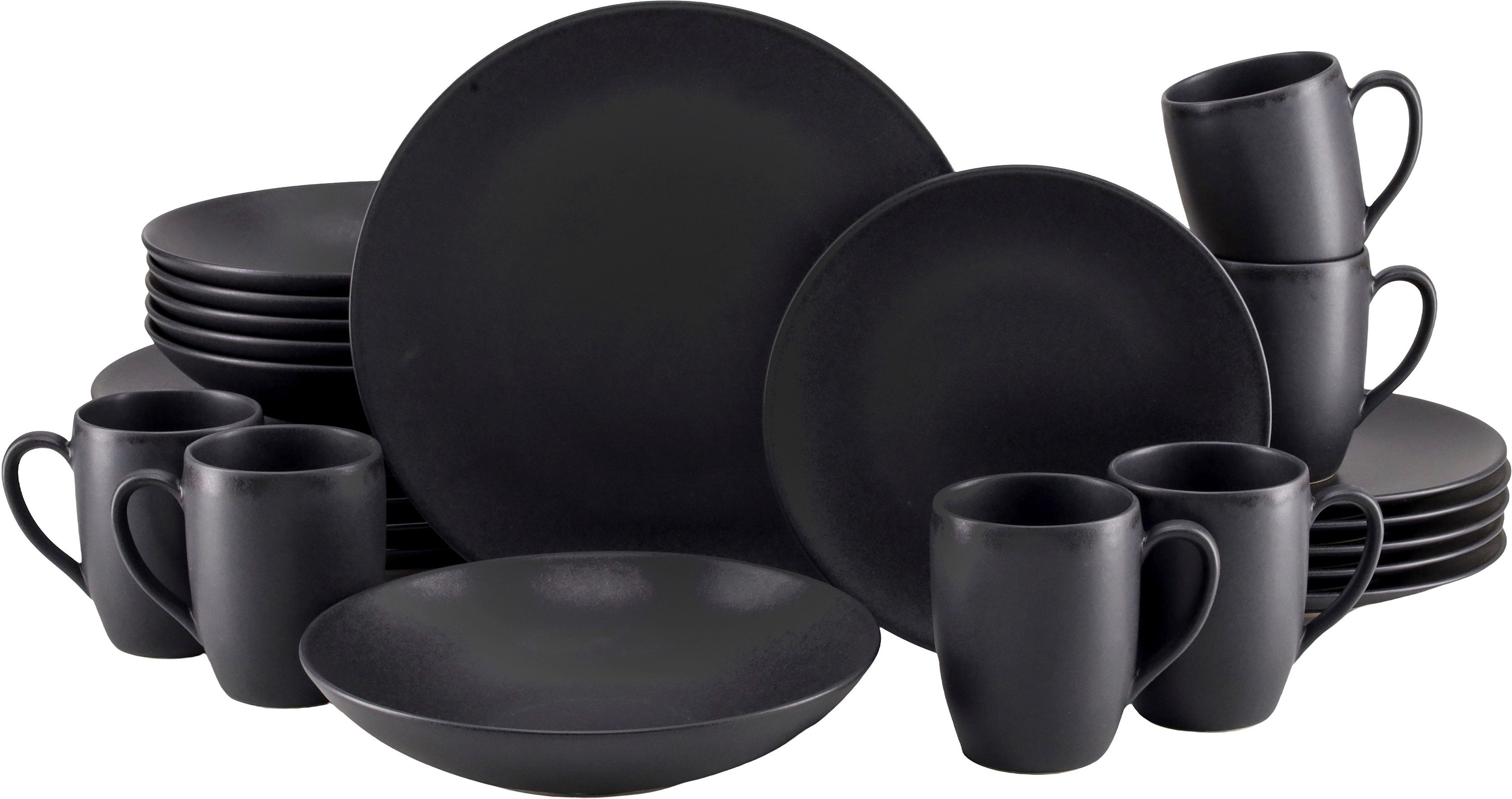 CreaTable Kombiservice Soft Touch, Geschirr-Set, 24-tlg. (24-tlg), 6 Personen, Steinzeug, Matte Spezialglasur, Schwarz-Grau-Farbton