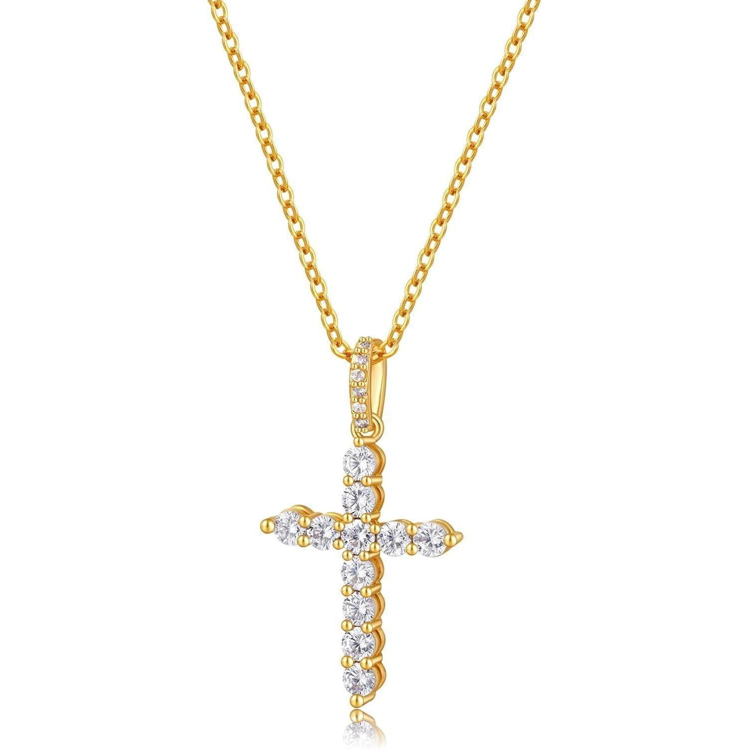 Kreuzkette Kreuz Kette Damen Silber mit Anhänger Halskette CZ Gold