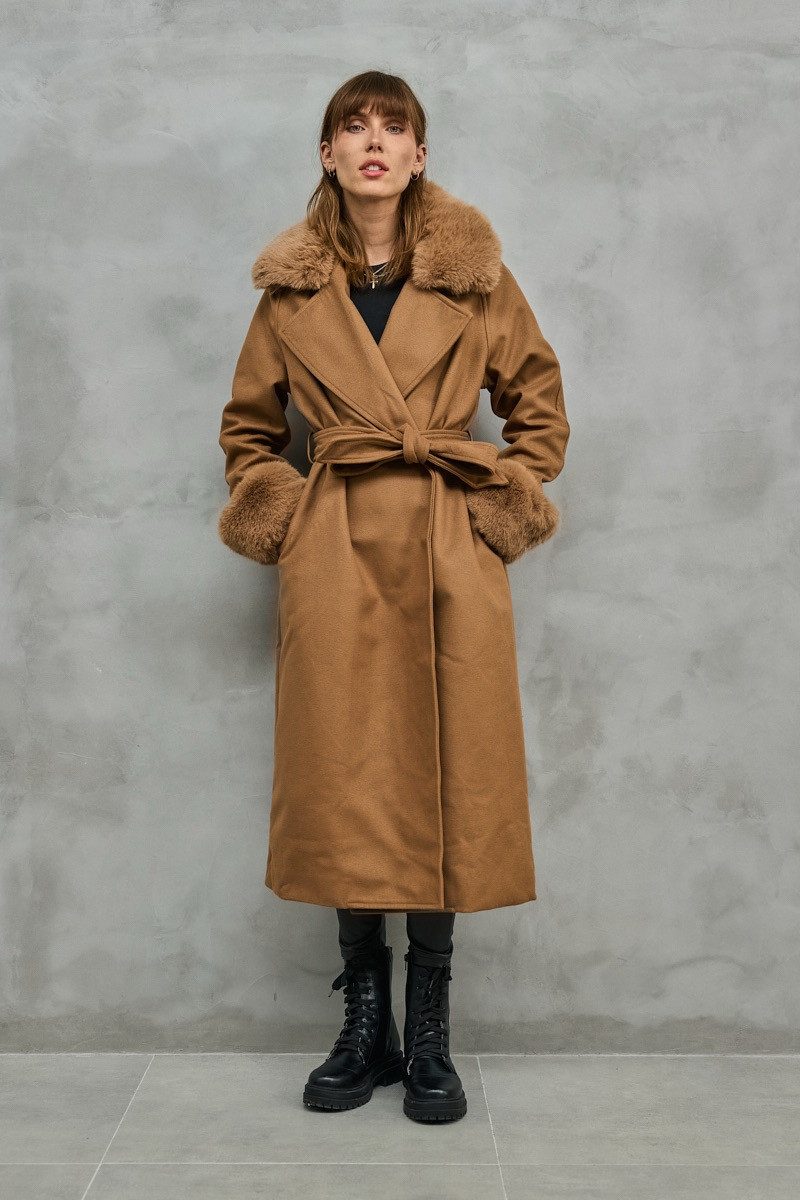 Copperose Langmantel #7555 Mantel mit flauschigem Kragen abnehmbarer Schalk günstig online kaufen