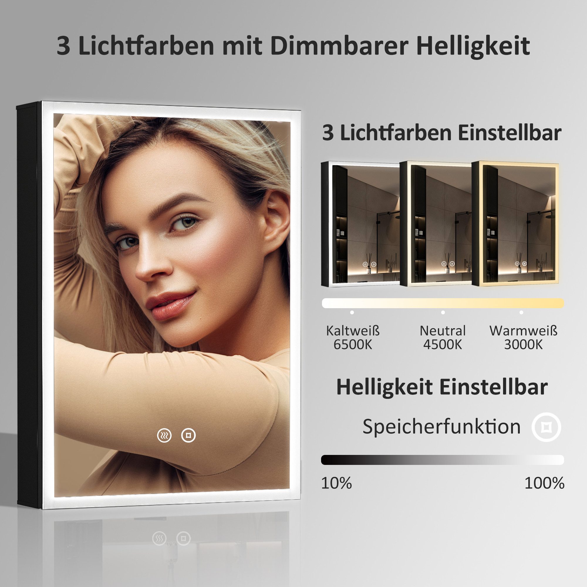 WDWRITTI Badezimmerspiegelschrank mit LED Beleuchtung Spiegelschrank Schwar günstig online kaufen