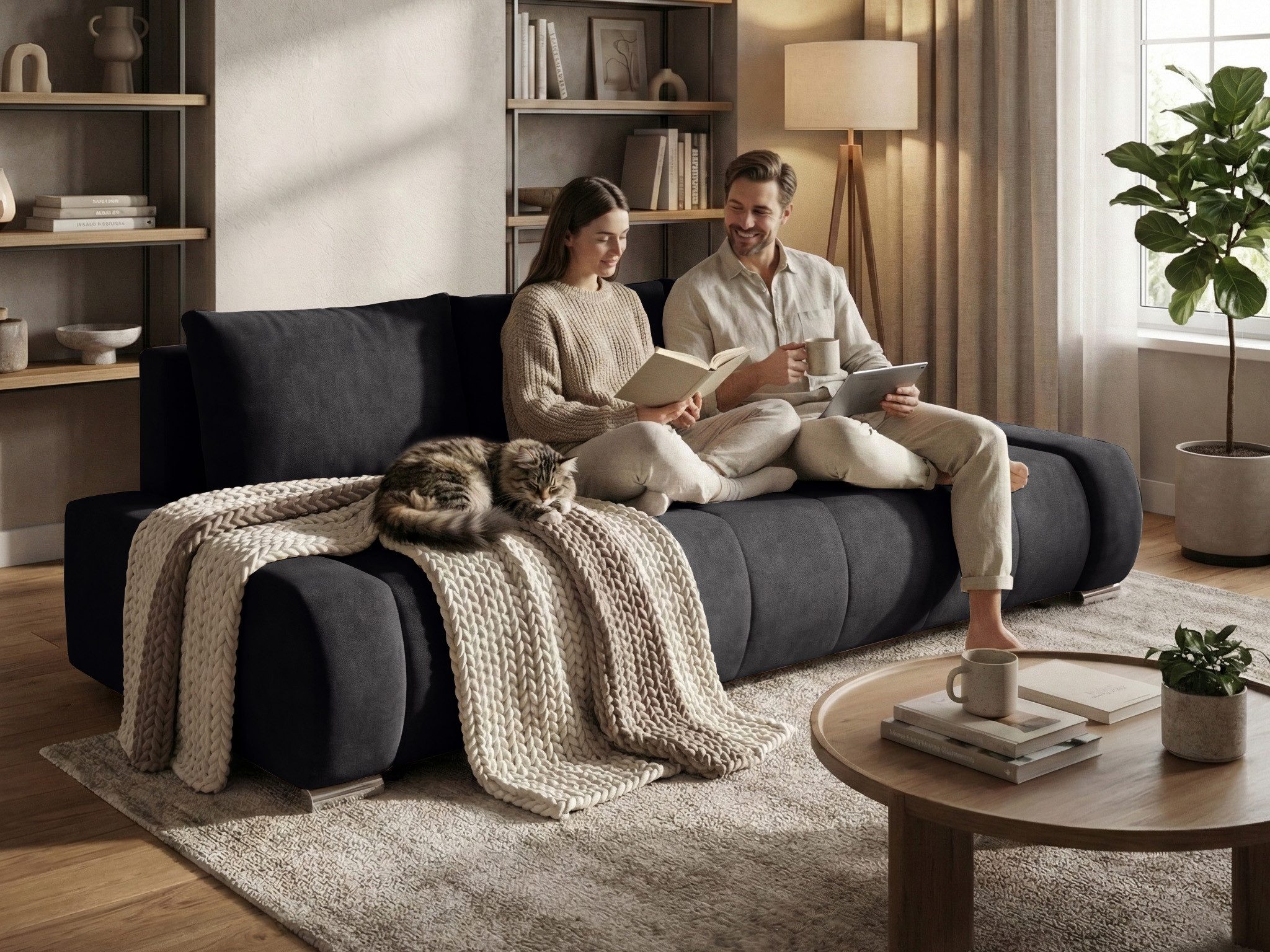 Beautysofa Schlafsofa DRACO 3-Sitzer mit Schlaffunktion und Bettkasten, Modernes Design & Zeitloser Komfort, Liegefläche: 160 x 200 cm